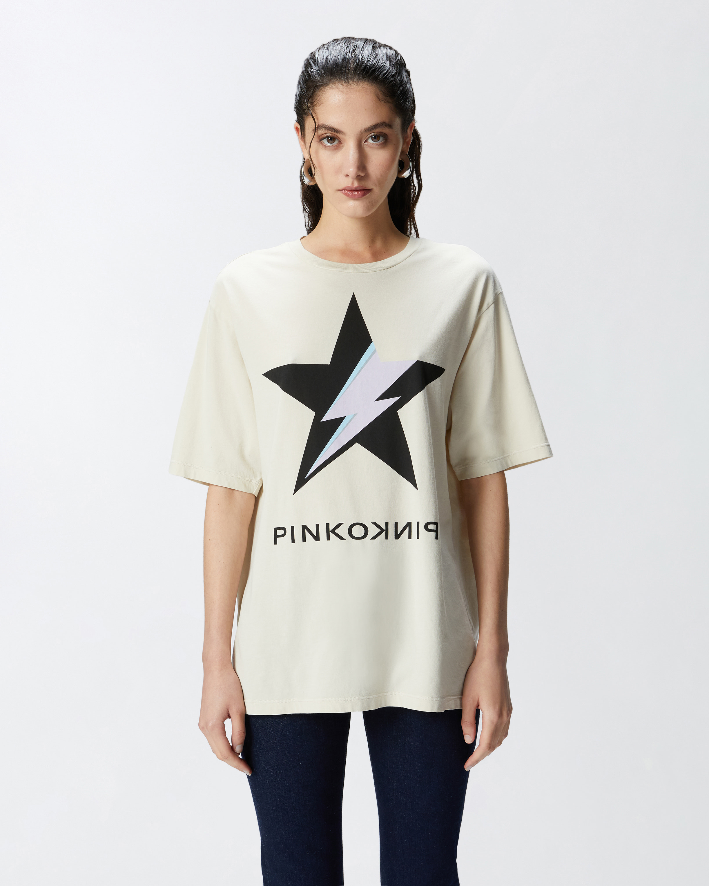 Pinko Star-print T-shirt In White/black/pink