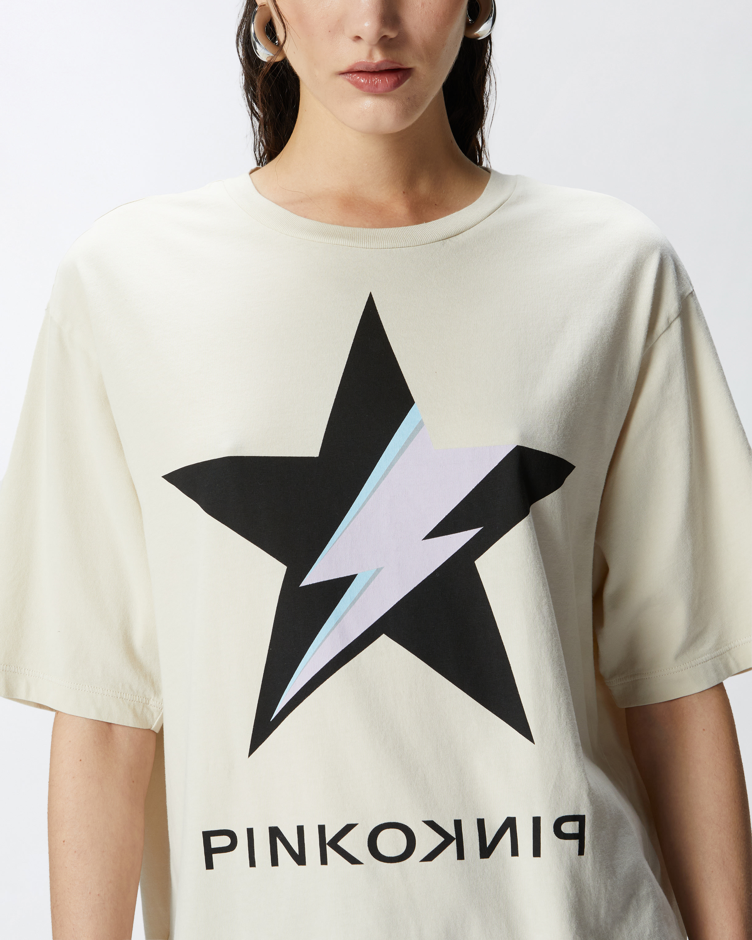 Pinko Star-print T-shirt In White/black/pink