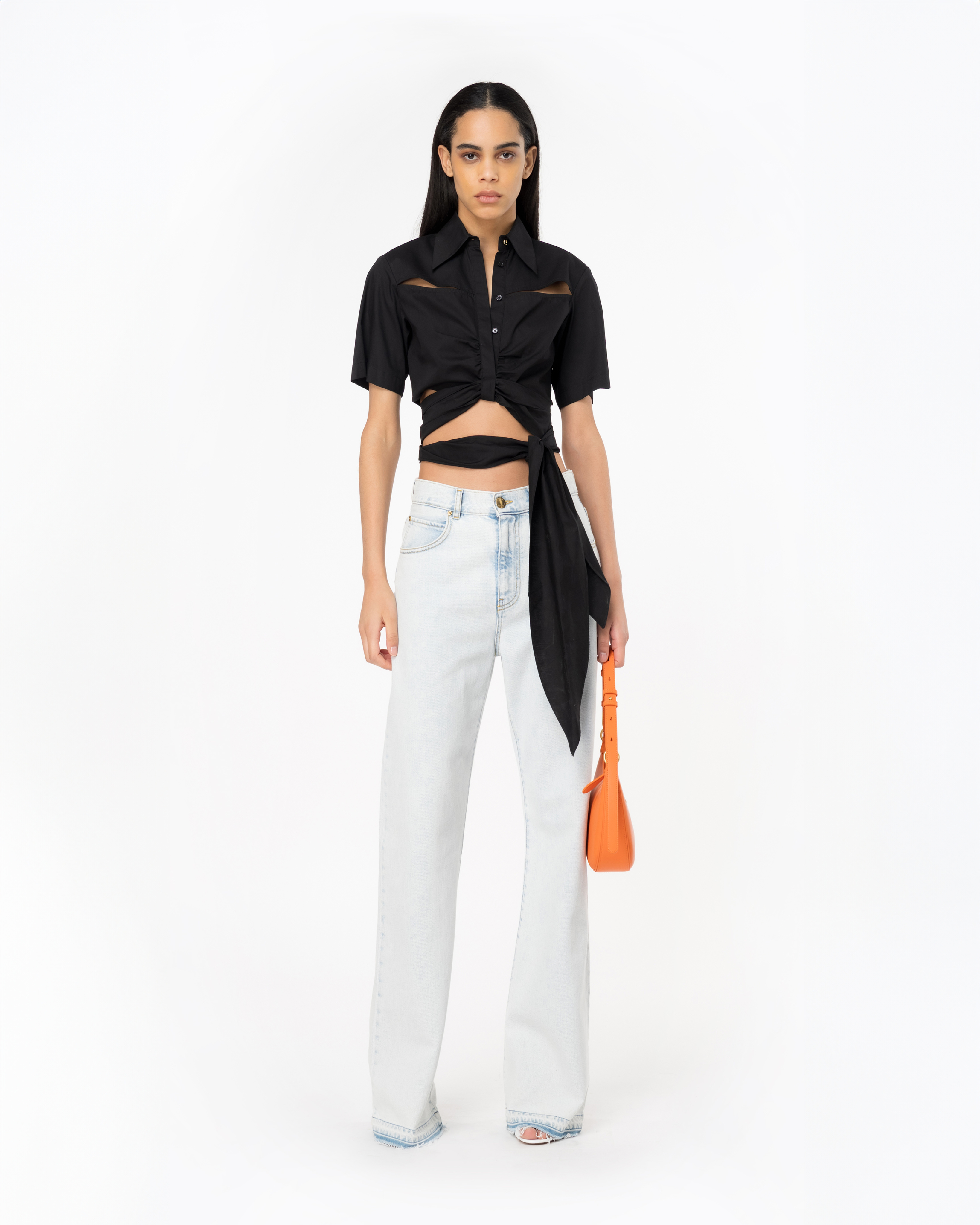 Shop Pinko Jean Wide Leg En Denim Clair In Moonwash Wash