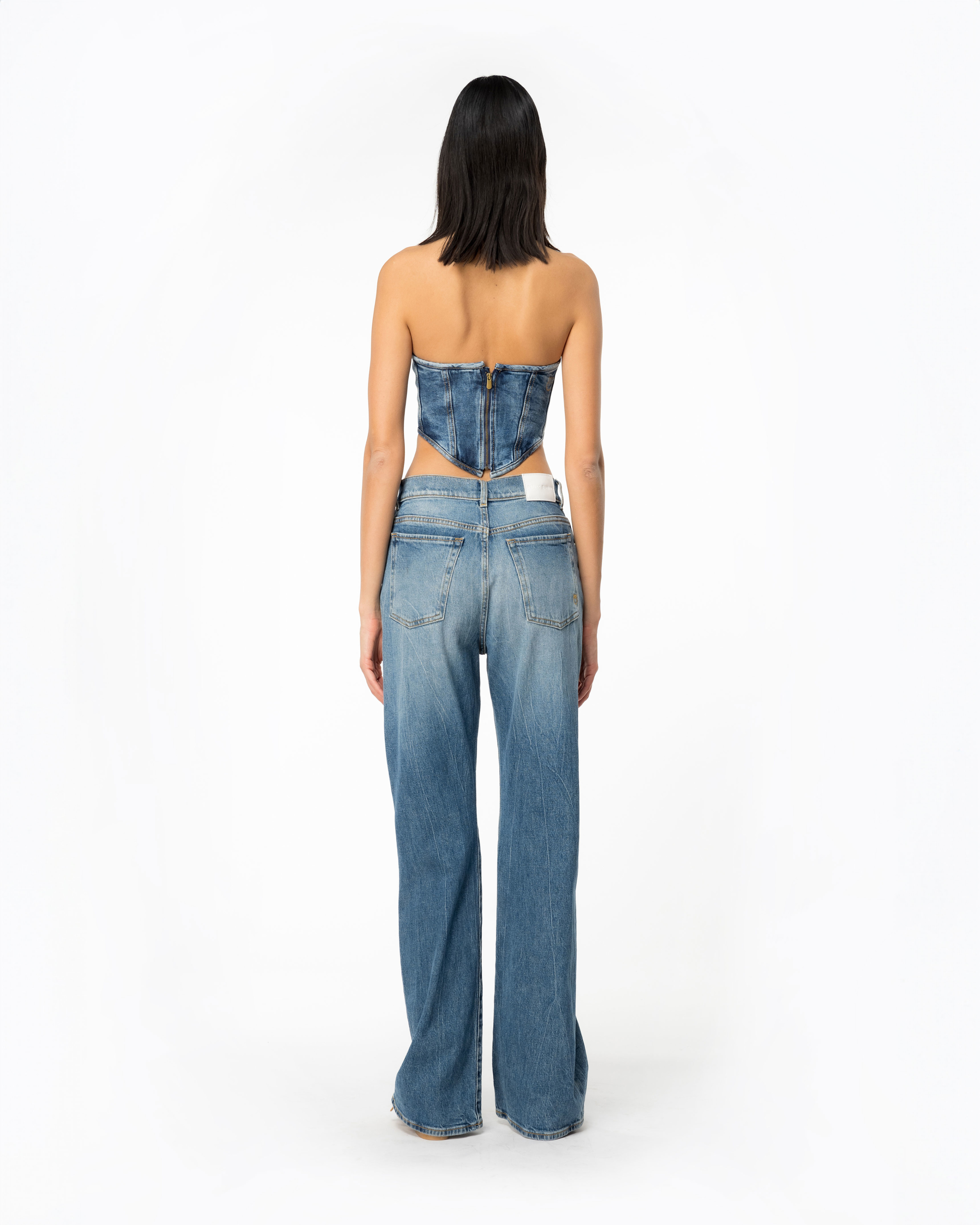 Shop Pinko Wide-leg Vintage Denim Jeans In Délavage Vintage Foncé