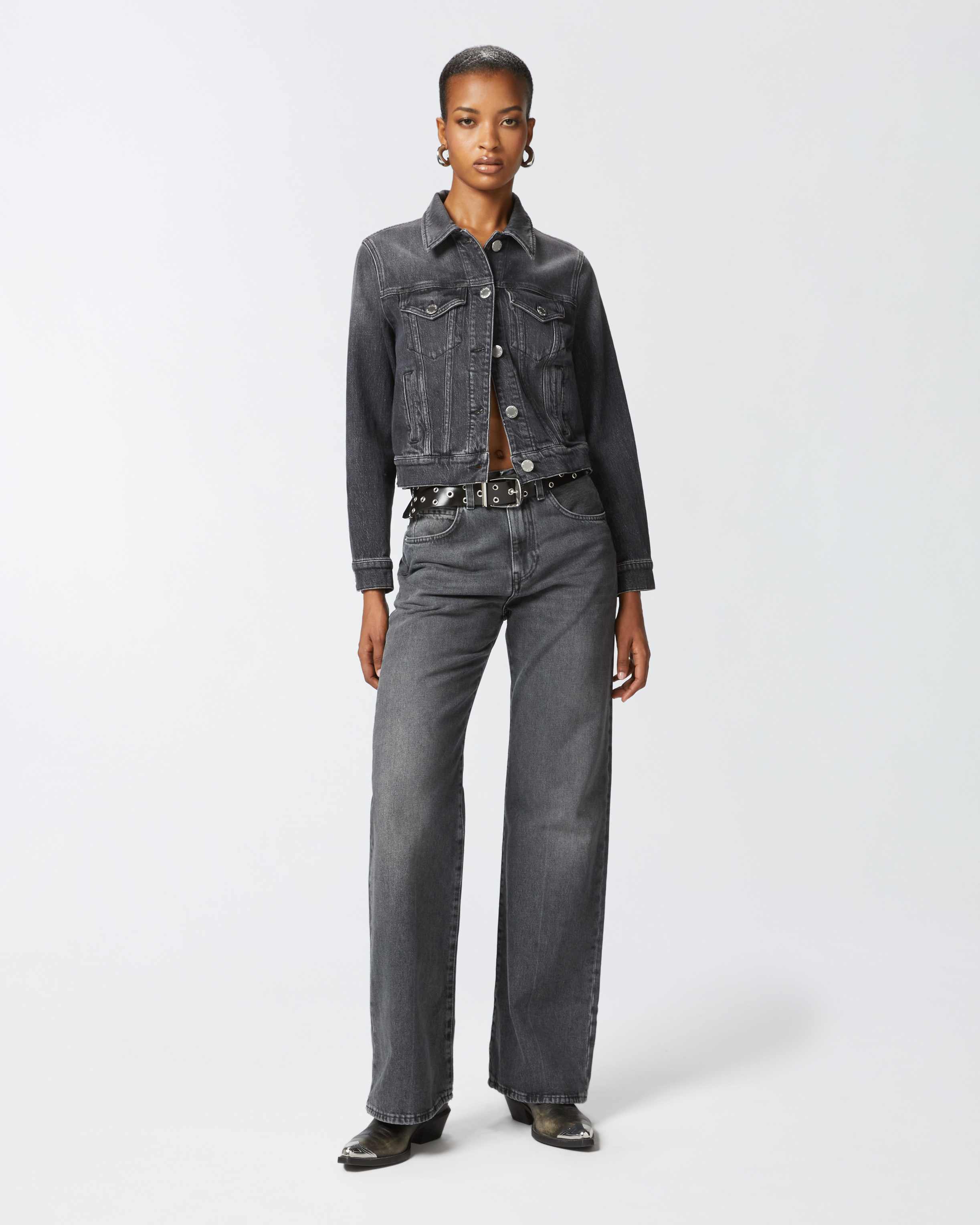 Широкие джинсы из серого денима с винтажным эффектом - СЕРЫЙ - large