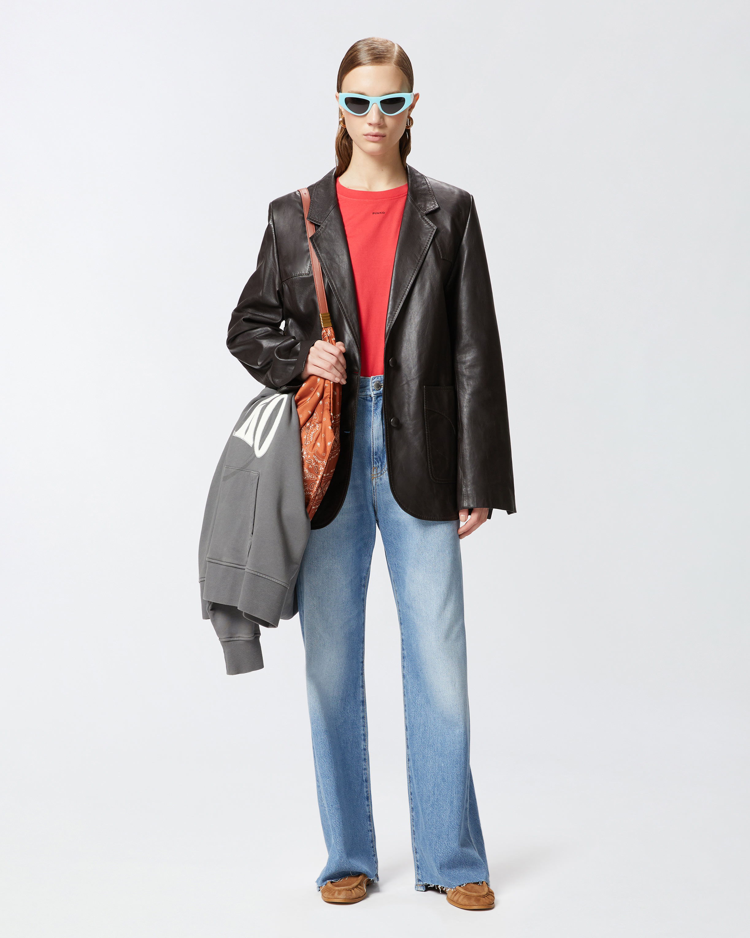 Pinko Palazzo Jeans In Soft Denim In Medium/light Vintage Wash