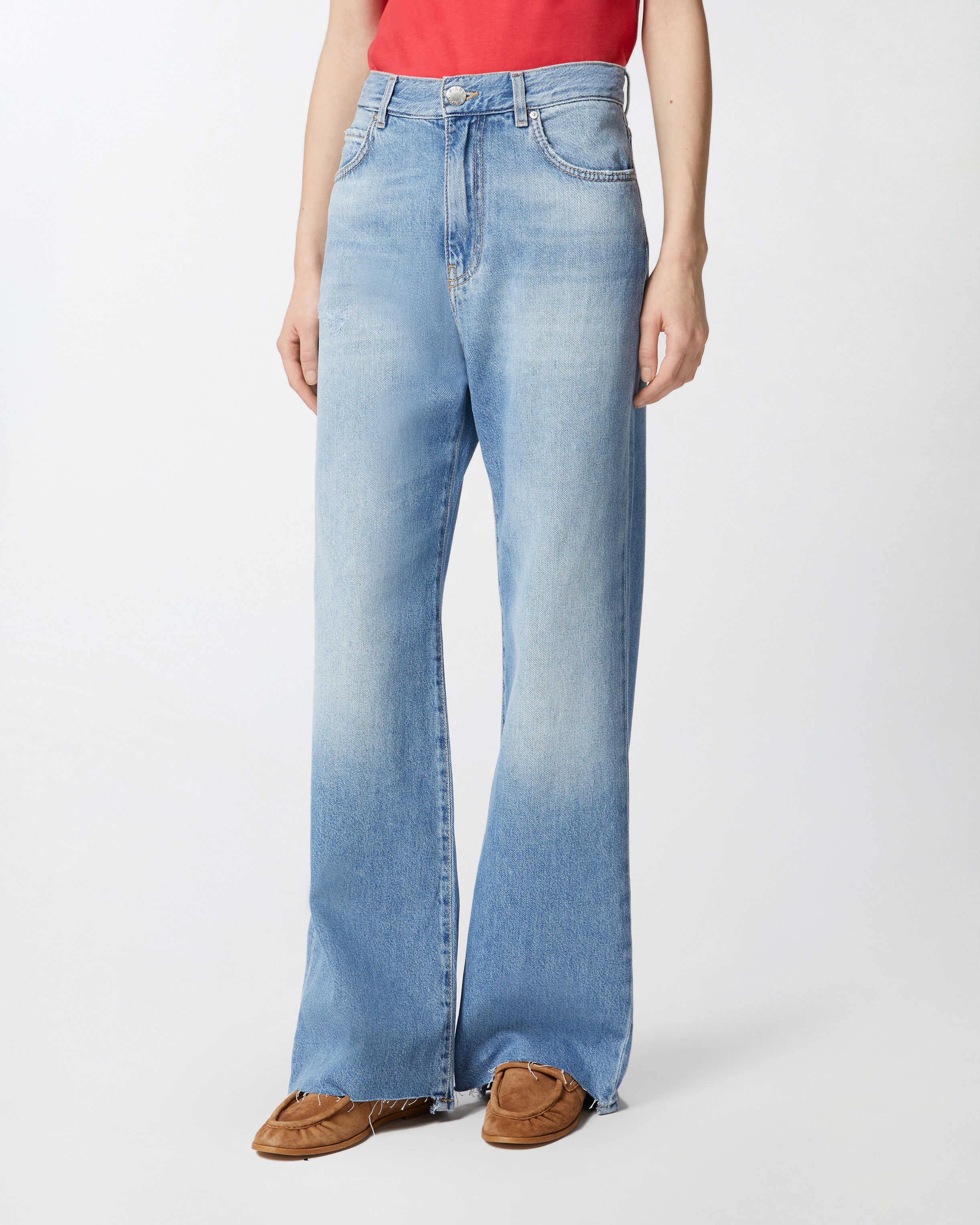 Pinko Palazzo Jeans In Soft Denim In Medium/light Vintage Wash
