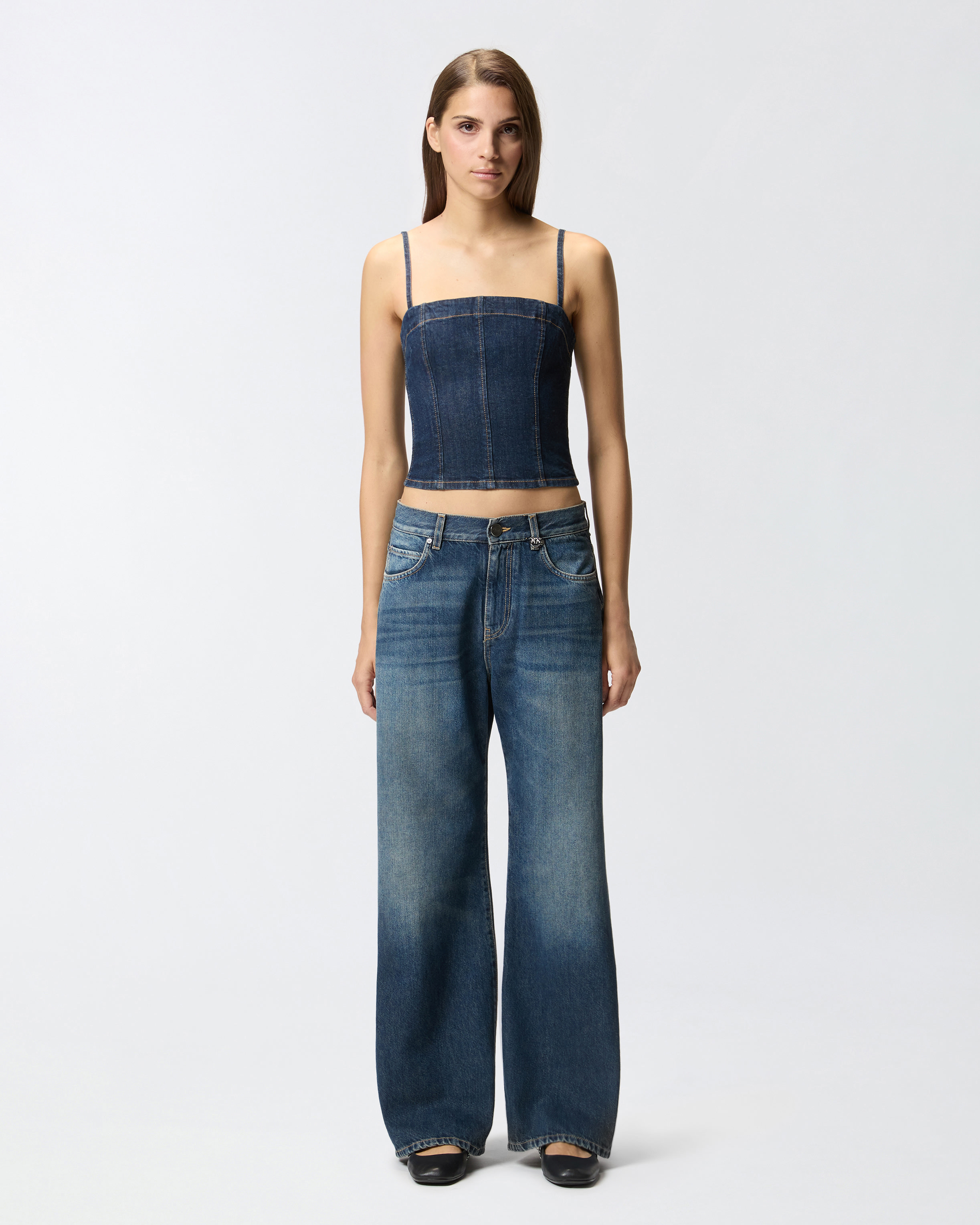 Pinko Wanda Wide Leg Jeans In Medium Dark Vintage Wash In Blue