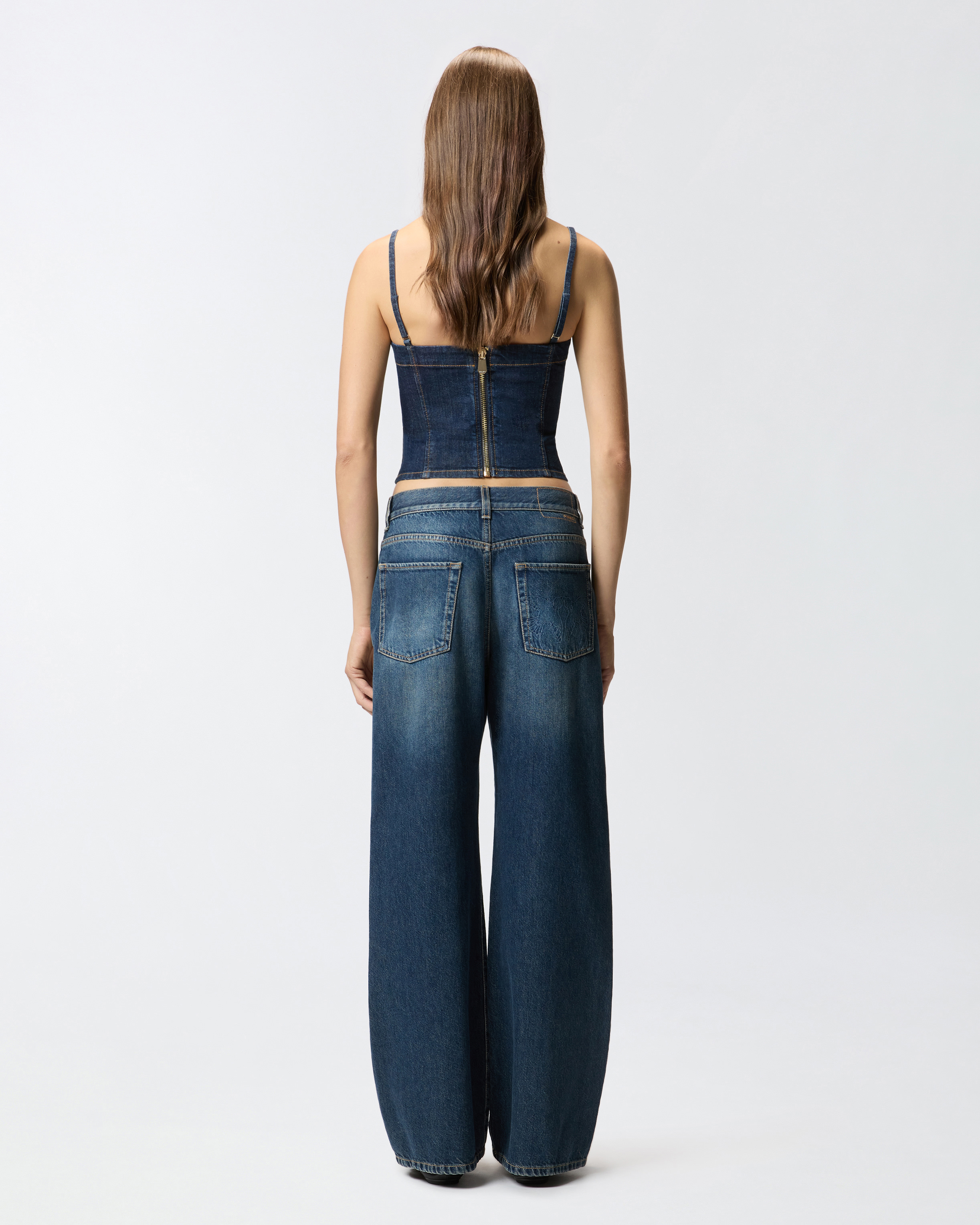 Pinko Wanda Wide Leg Jeans In Medium Dark Vintage Wash In Blue