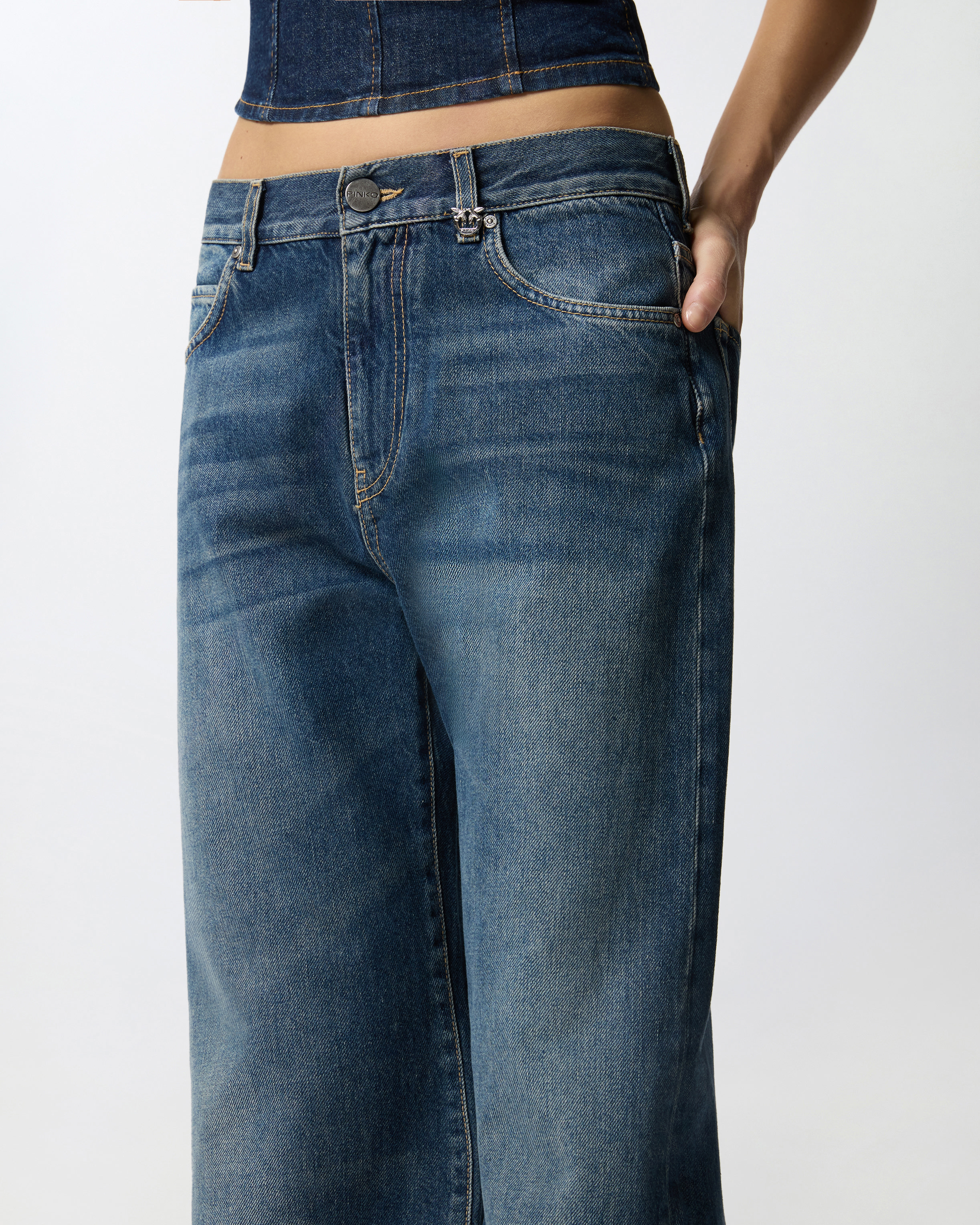 Pinko Wanda Wide Leg Jeans In Medium Dark Vintage Wash In Blue