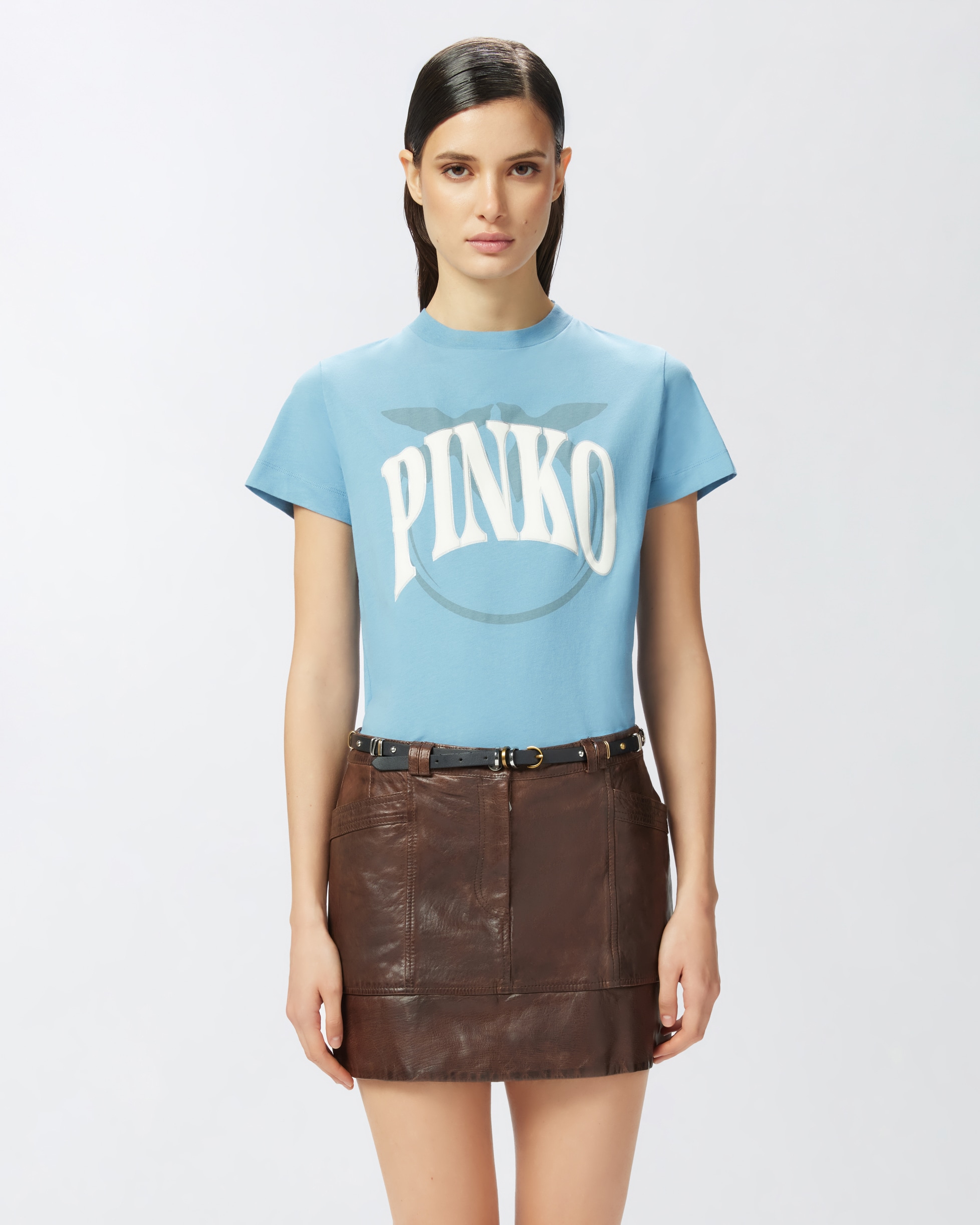 Tシャツ・カットソー PINKO Woman T-Shirt Blue 101752A2HN E63 T-shirt with PINKO logo and birds PINKO → Shop Online