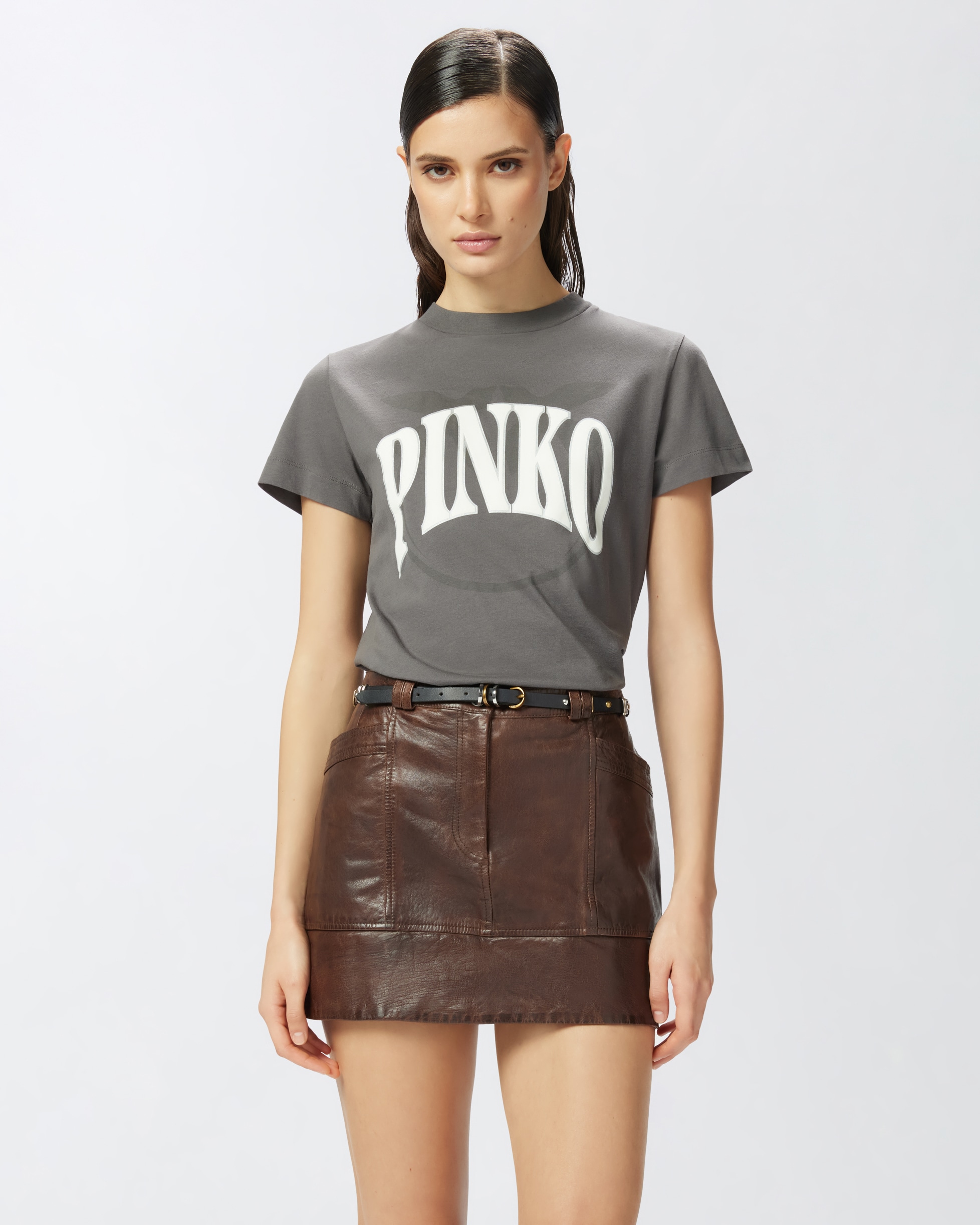 Tシャツ・カットソー PINKO SS25 'Makalu' polo shirt (105016A2E7 I22) Tulle and cotton polo T-shirt with embroidered mini logo