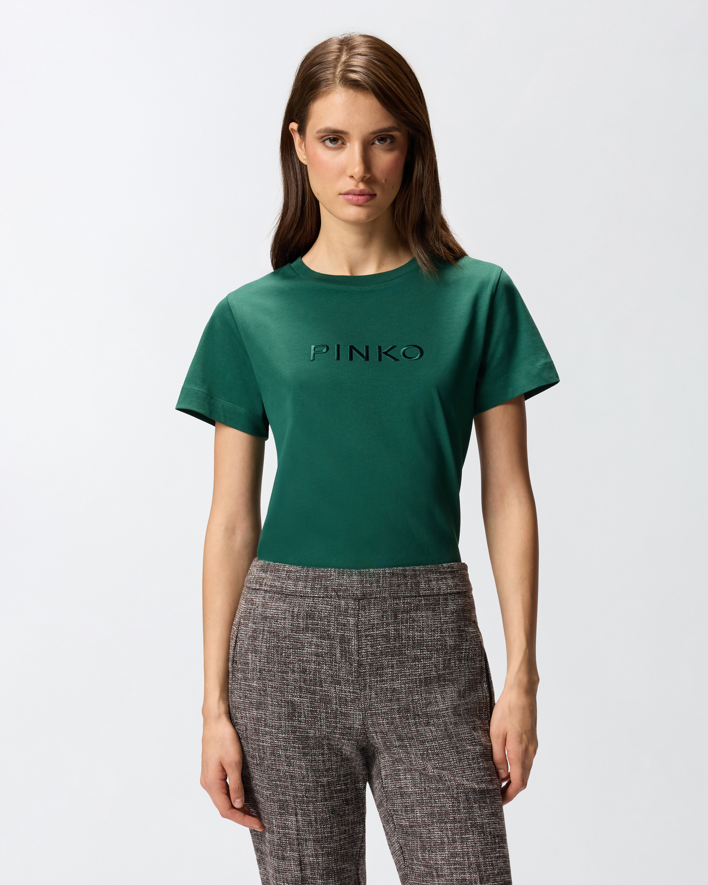 Футболка с вышитым логотипом PINKO - ЗЕЛЕНЫЙ - large | Pinko 