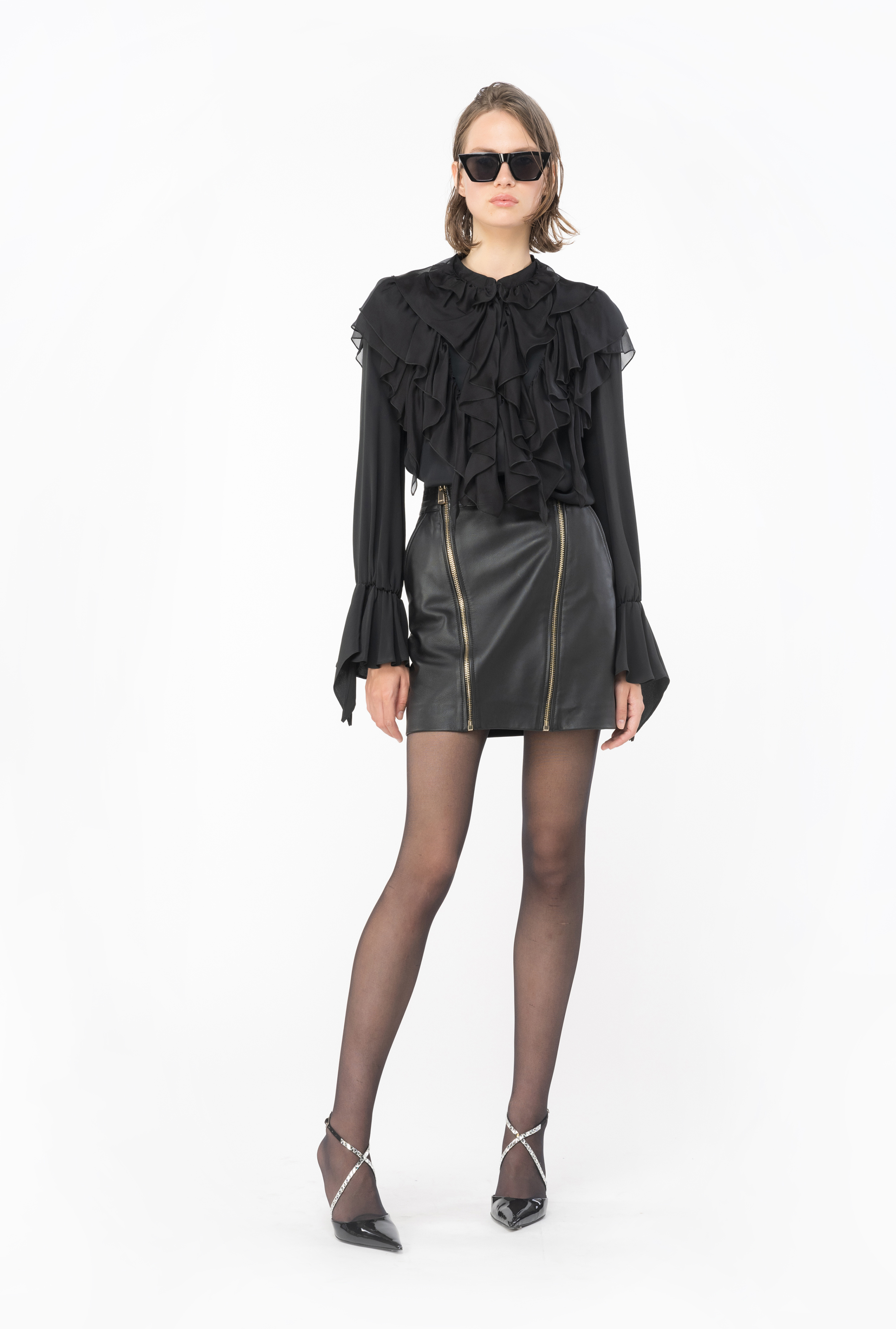 Shop Pinko Ruffled Shirt In Limo Black