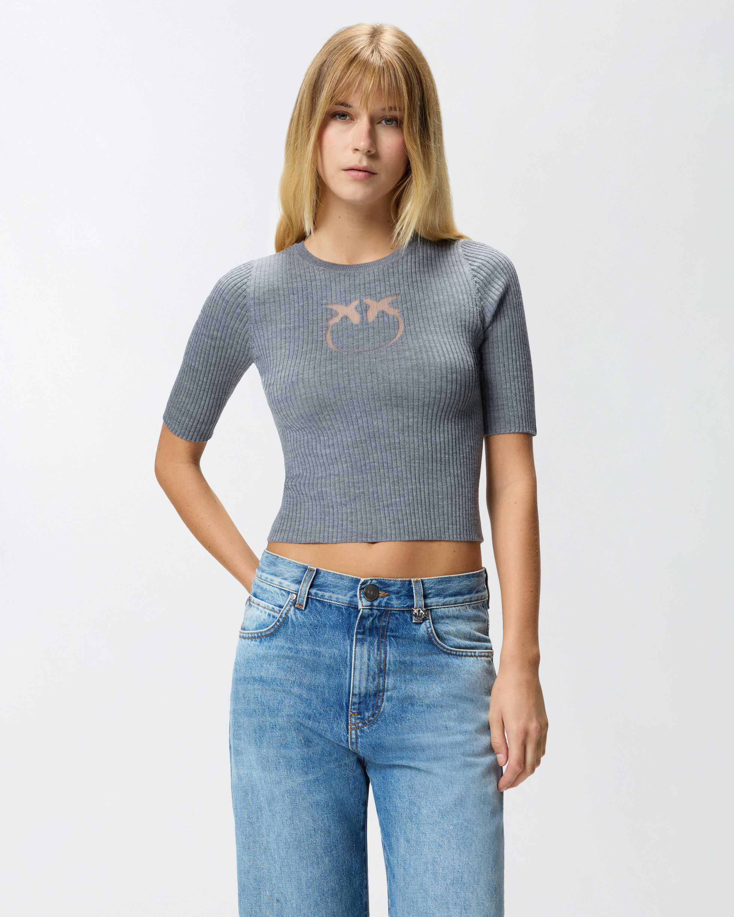 Gerippter Pullover mit transparentem Logo Love Birds 0
