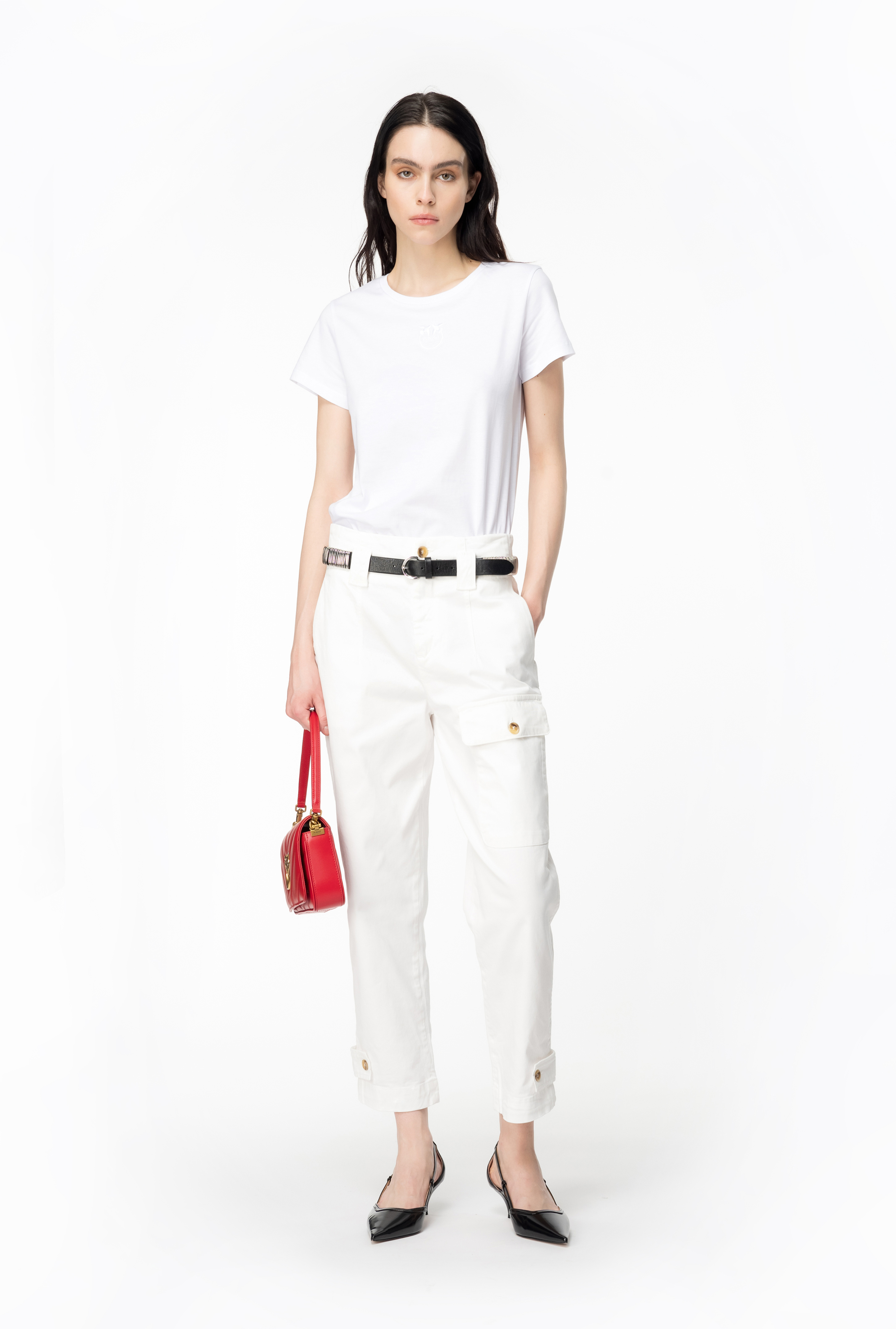 Shop Pinko Old-wash Cargo Trousers In White + White