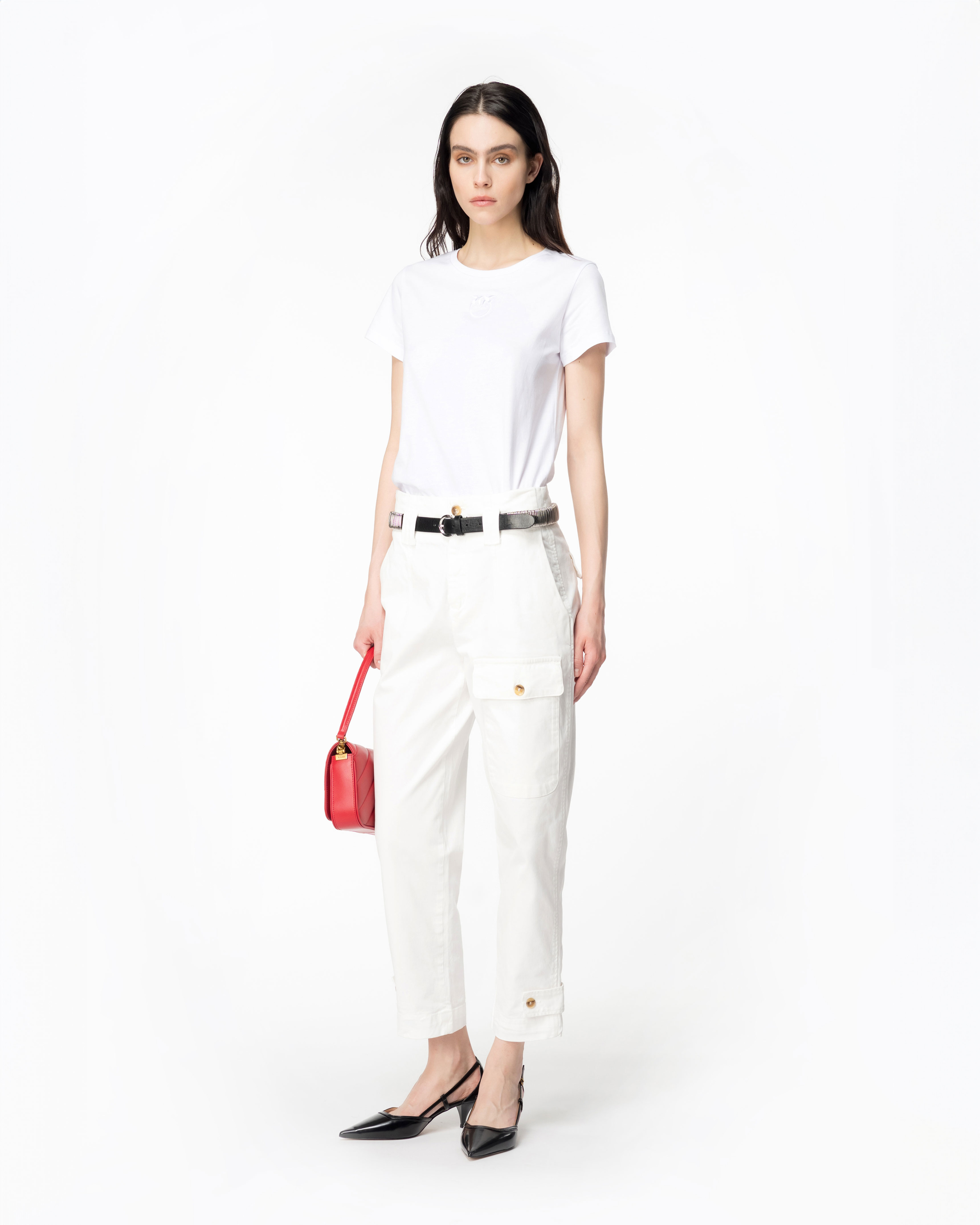 Shop Pinko Old-wash Cargo Trousers In White + White