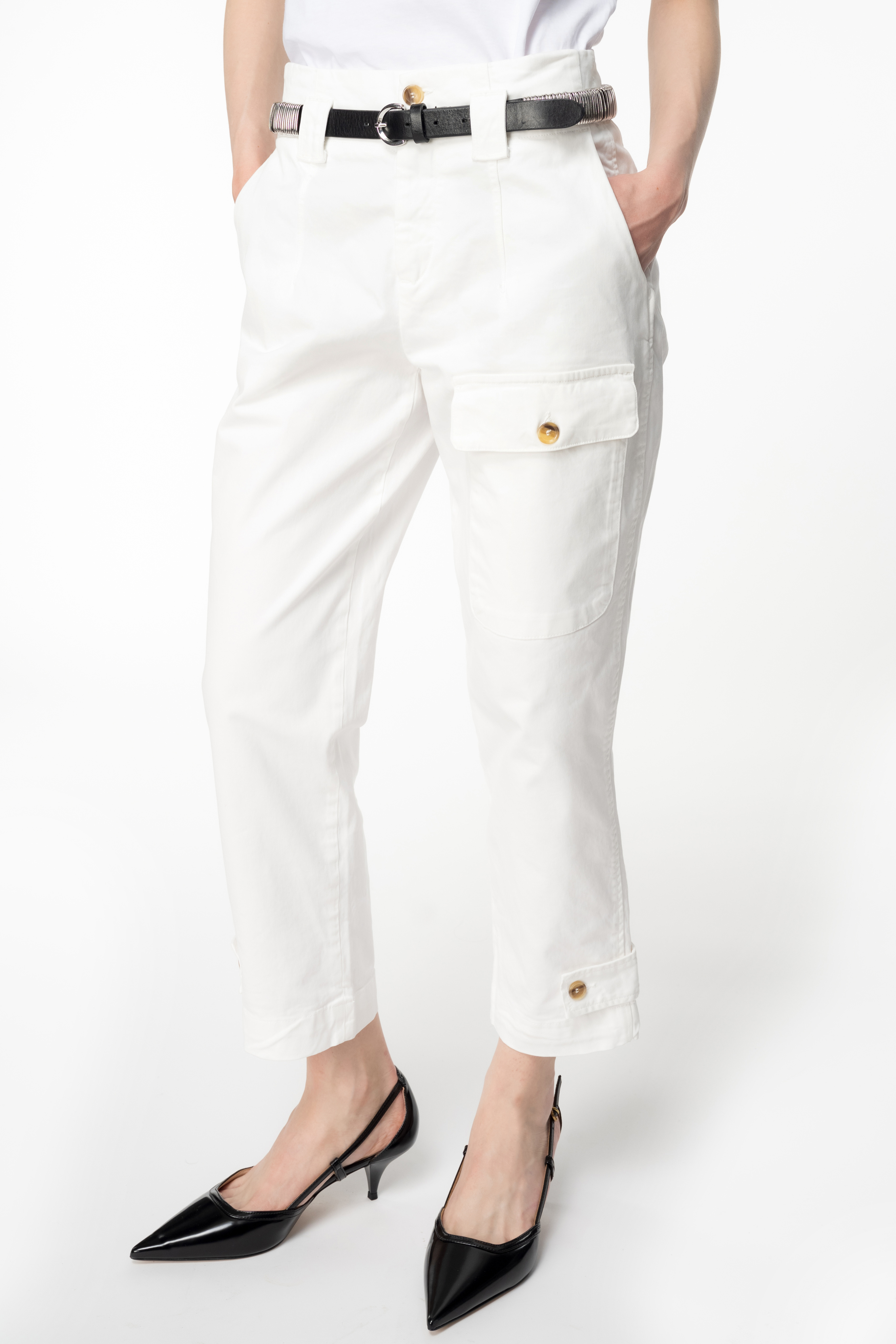 Shop Pinko Old-wash Cargo Trousers In White + White