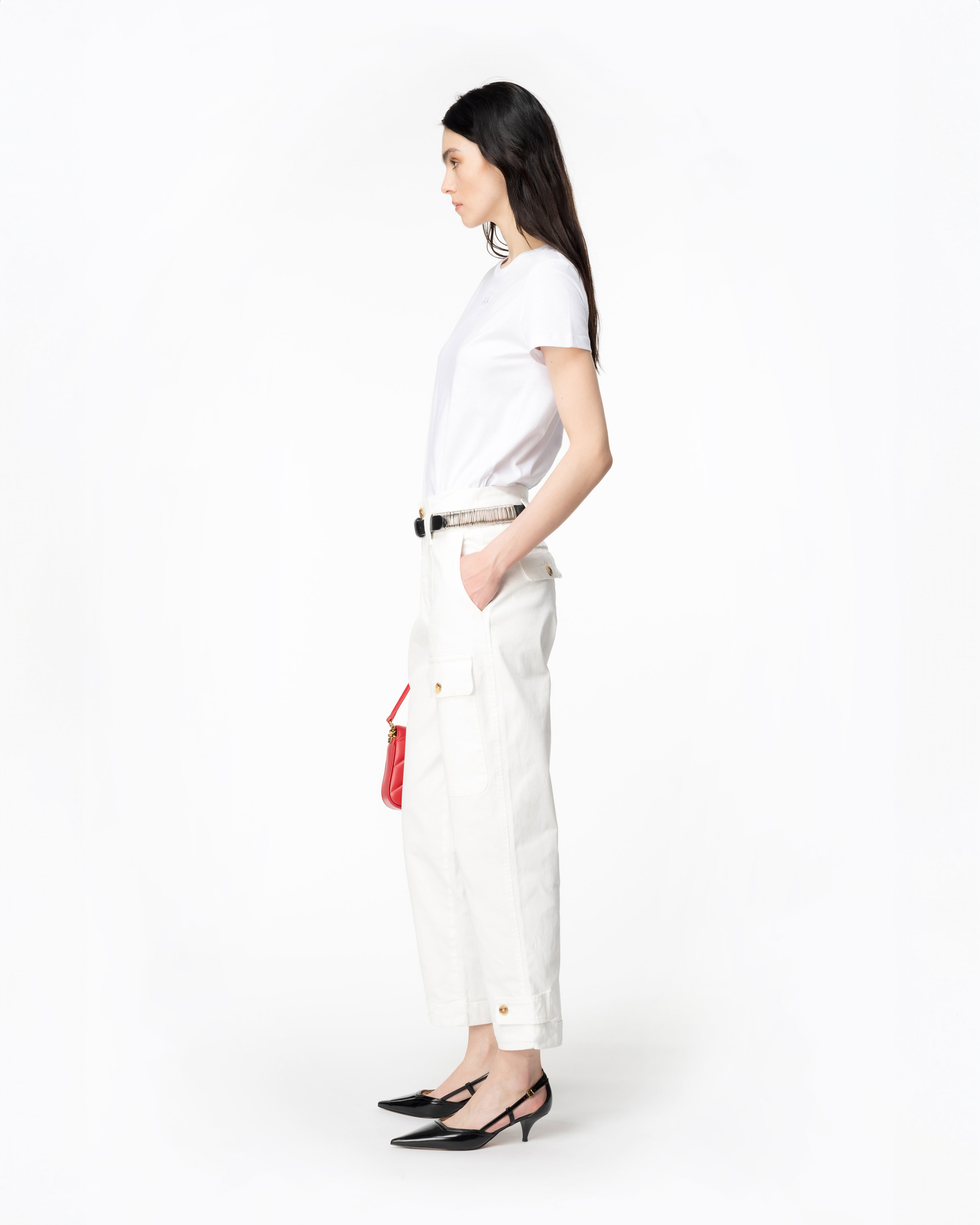 Shop Pinko Old-wash Cargo Trousers In White + White