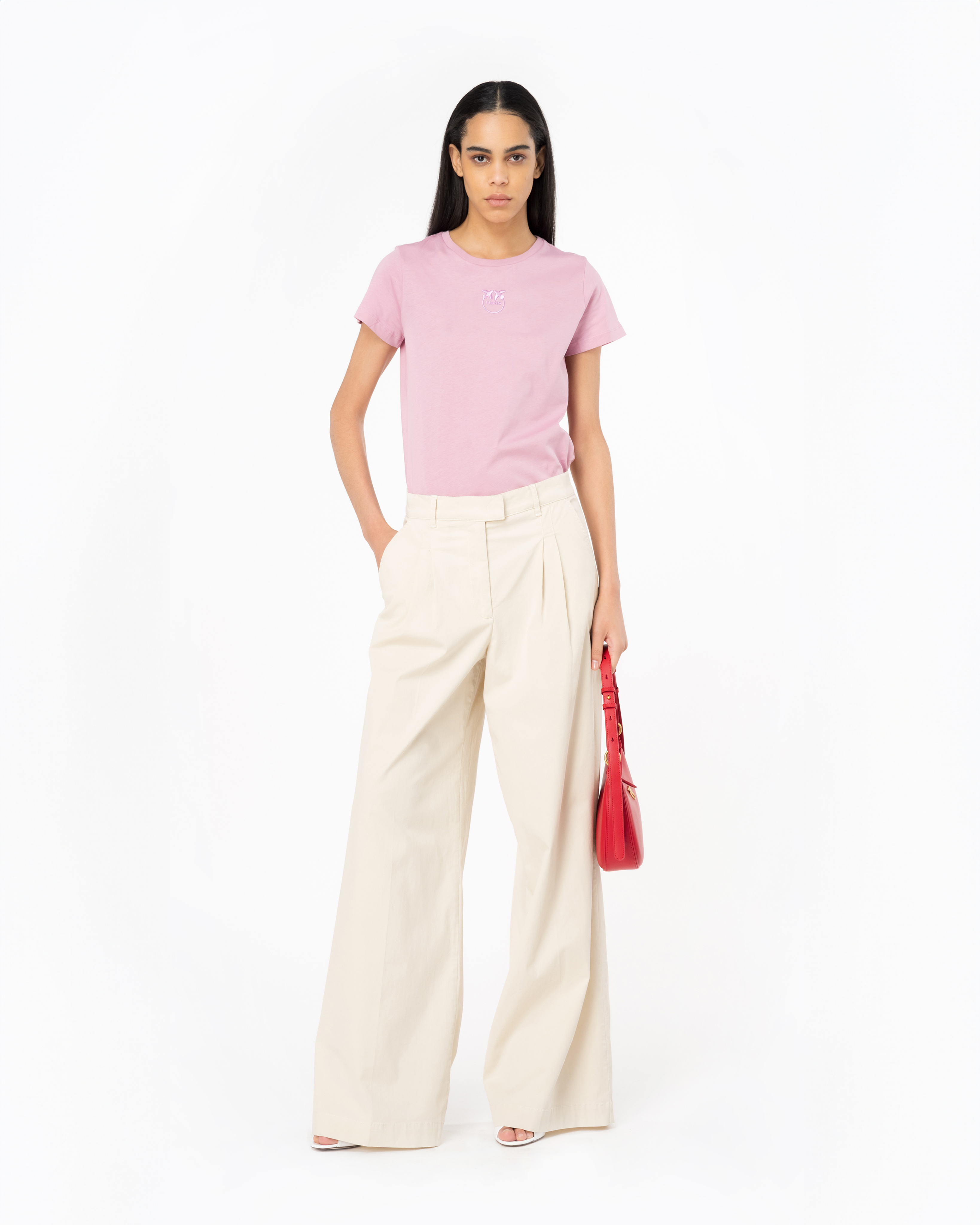 Shop Pinko Pantalon Wide-leg En Tricotine In Mollusc Pink