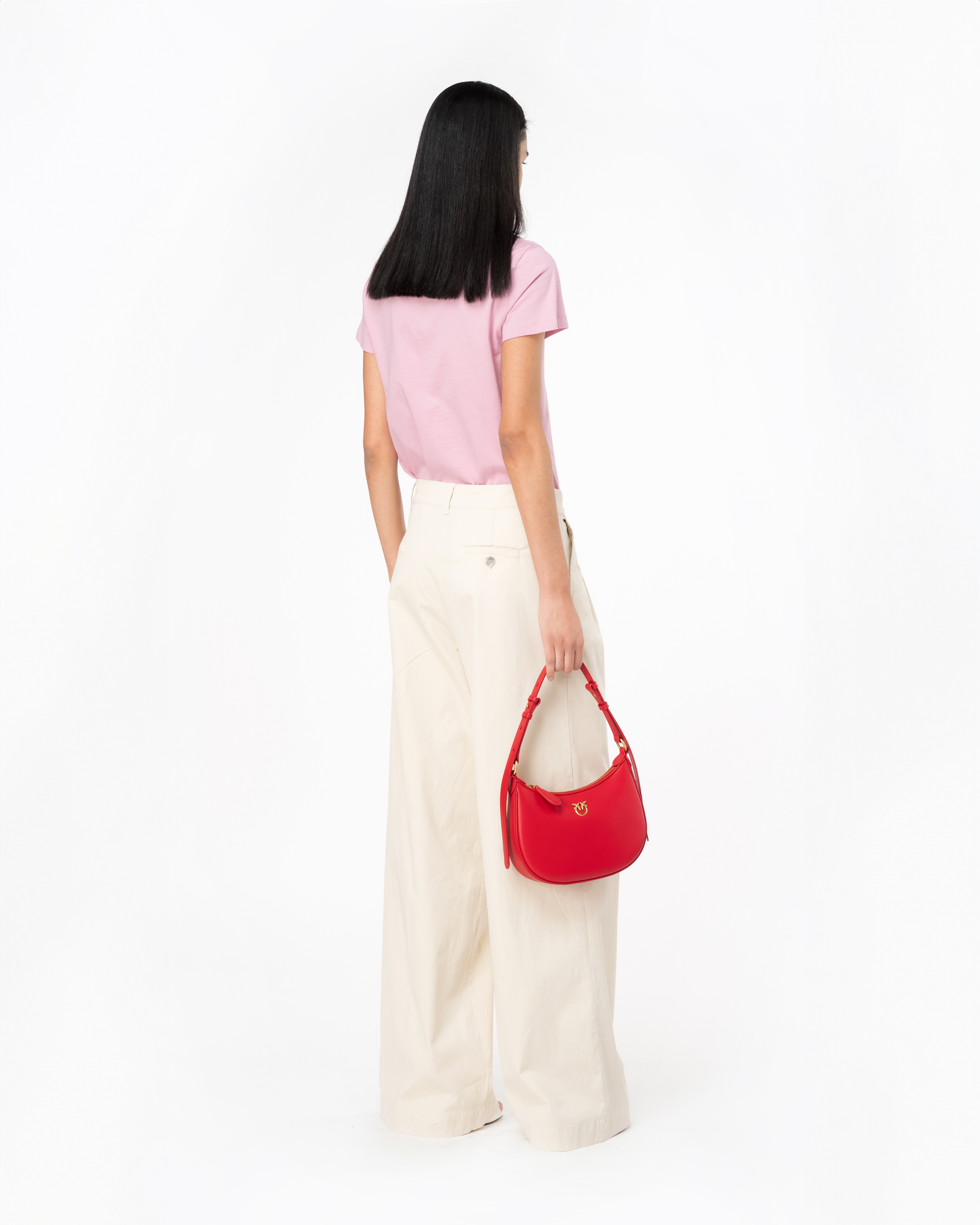 Shop Pinko Pantalon Wide-leg En Tricotine In Mollusc Pink