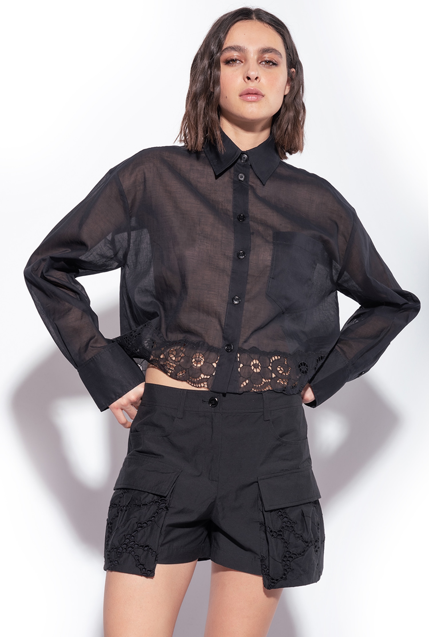 Short muslin shirt - Black - large | Pinko 