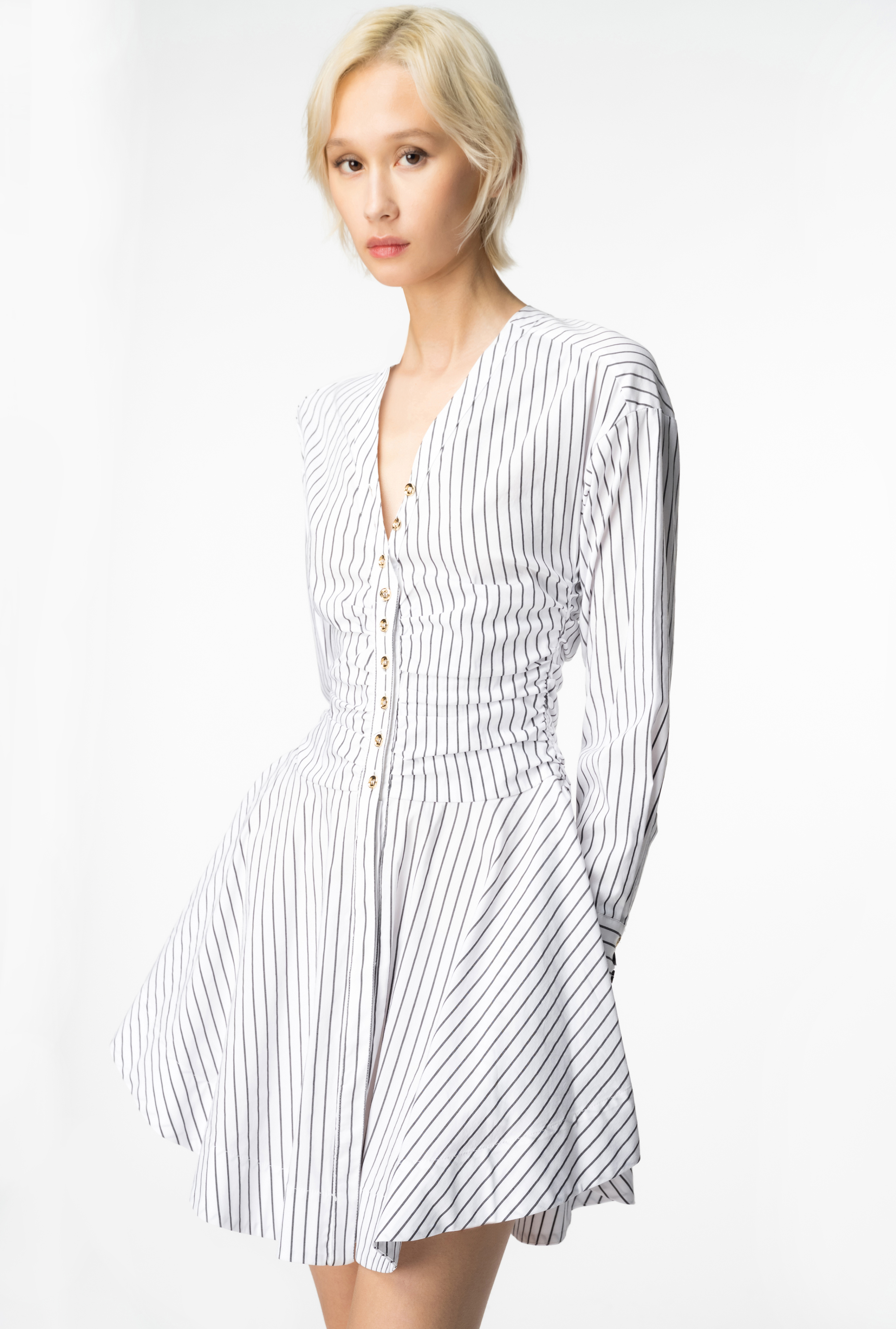 Shop Pinko Vertical-striped Shirt Dress In Blanc/noir