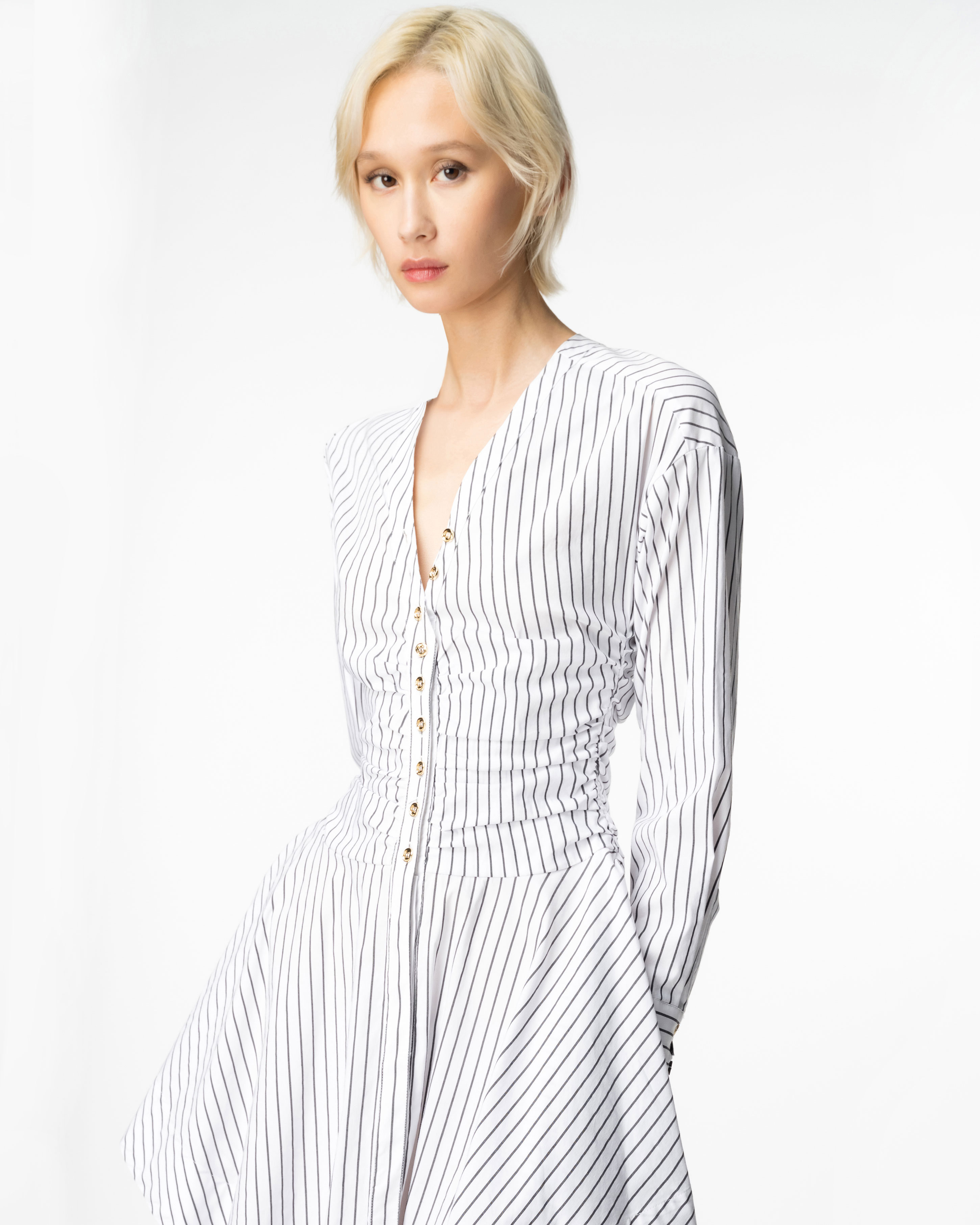 Shop Pinko Vertical-striped Shirt Dress In Blanc/noir