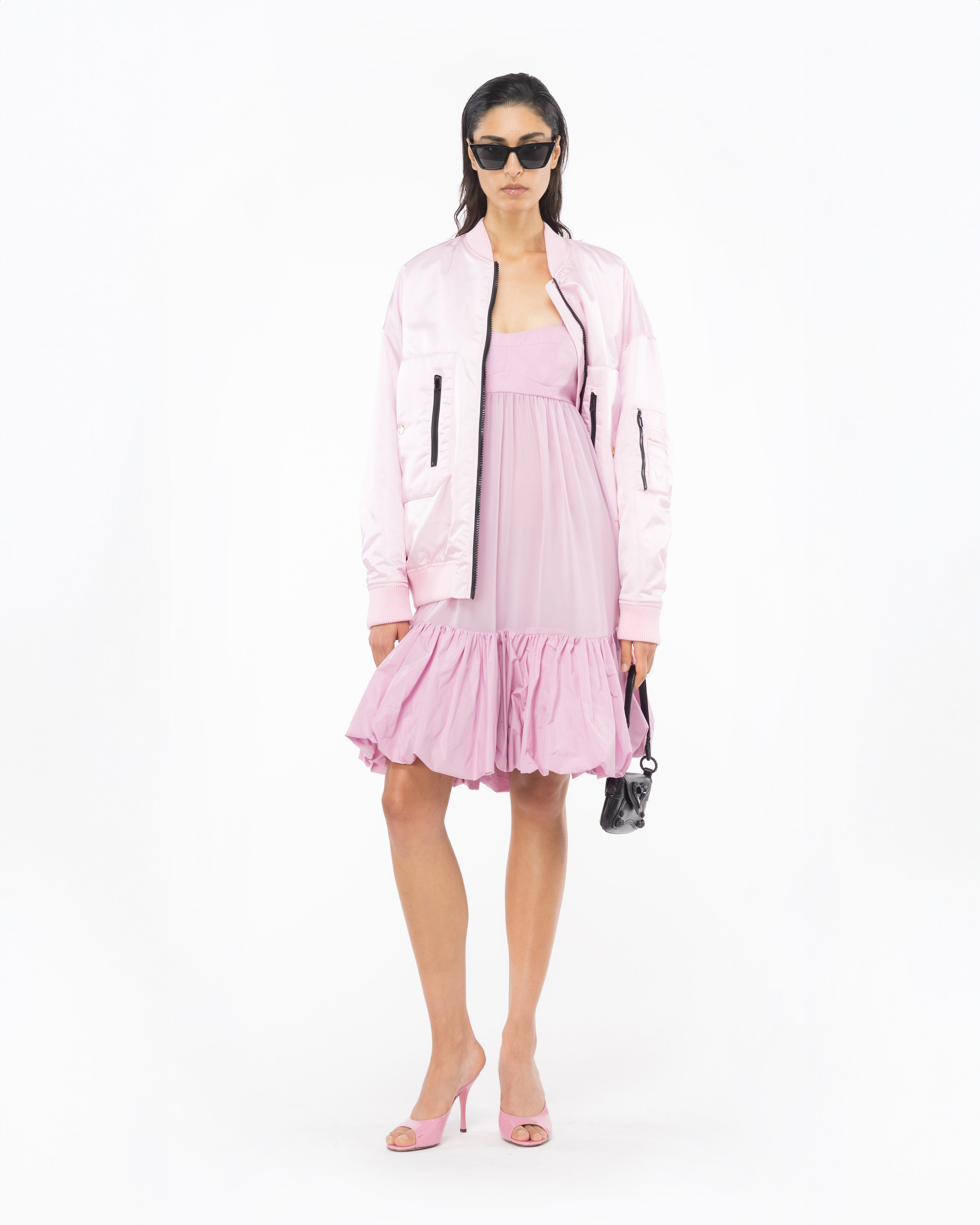 Платье на тонких бретелях, с оборками - РОЗОВЫЙ - large