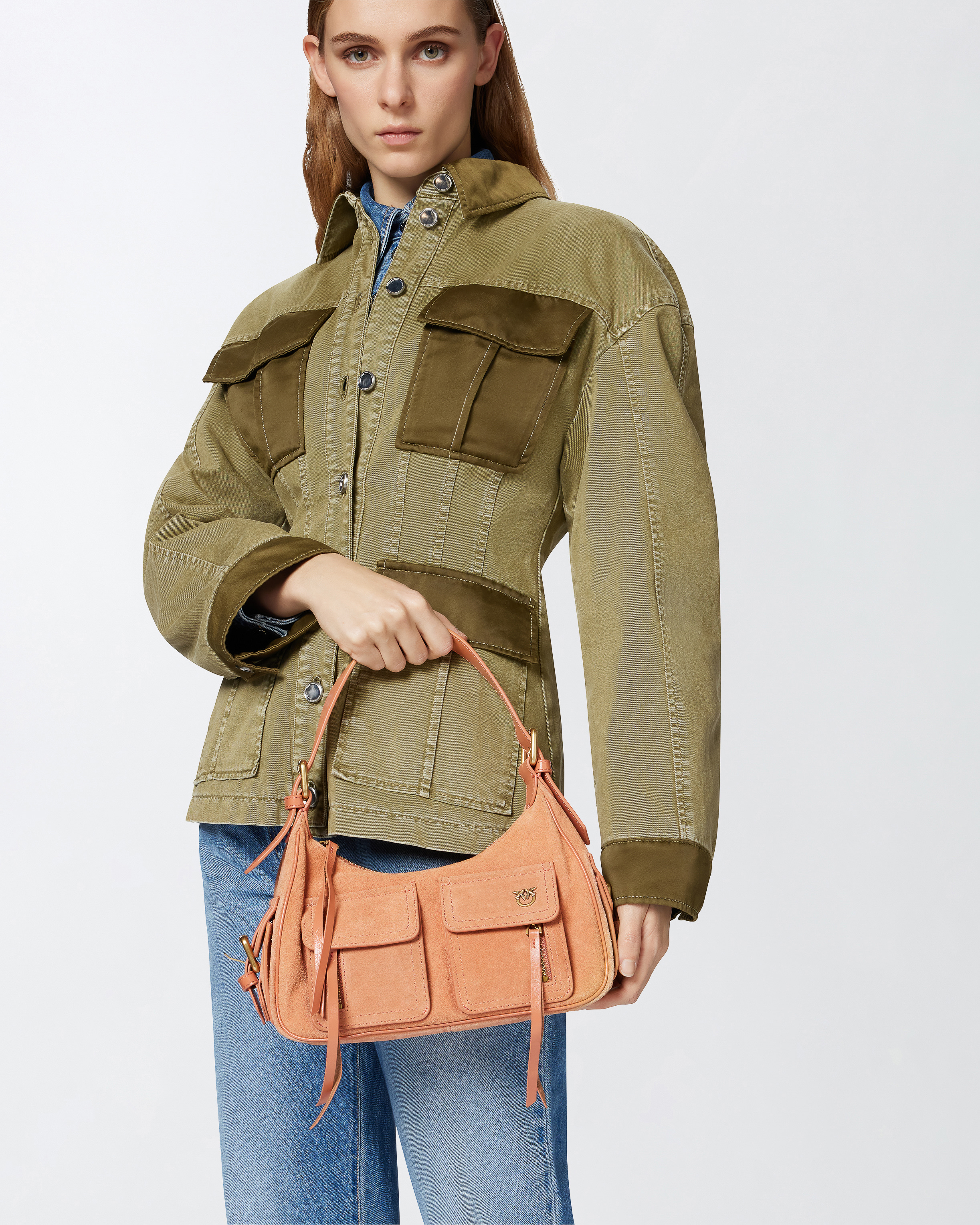 Pinko Suede Cargo Shoulder Bag With Pockets
