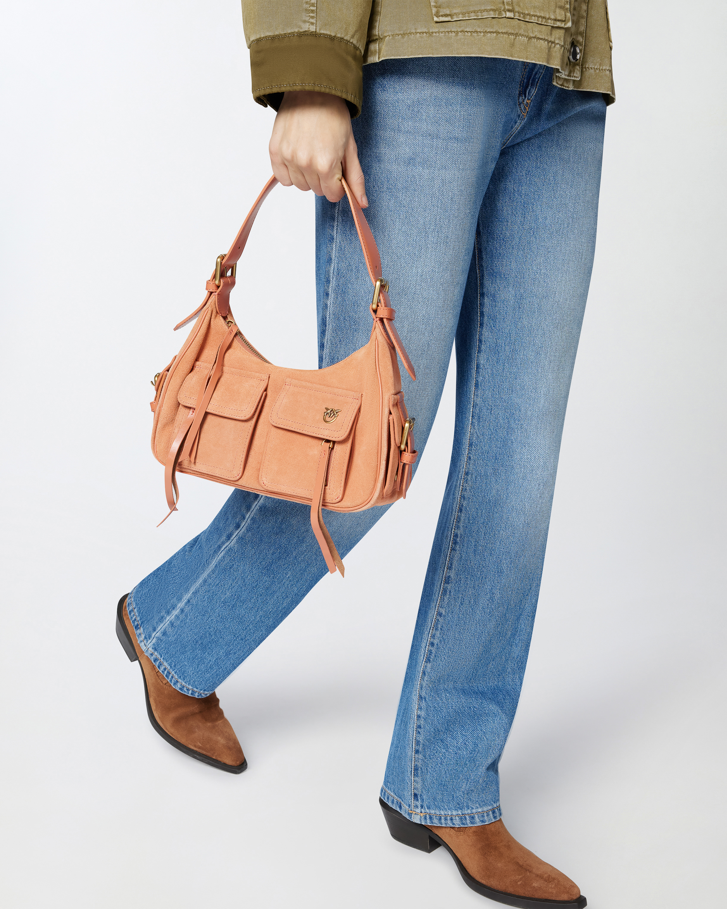 Pinko Suede Cargo Shoulder Bag With Pockets