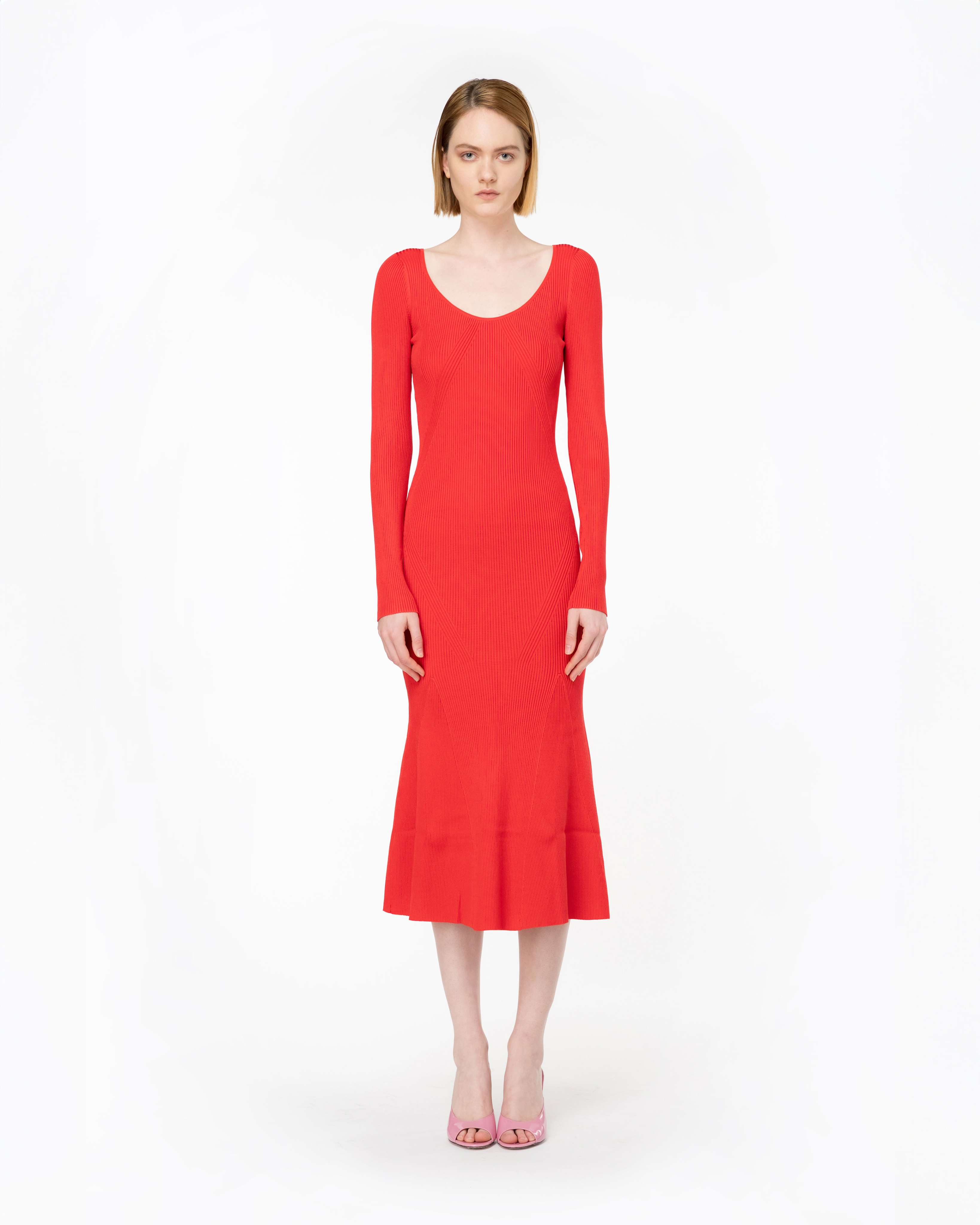 Shop Pinko Long Ribbed Knit Dress In Rouge Formule 1