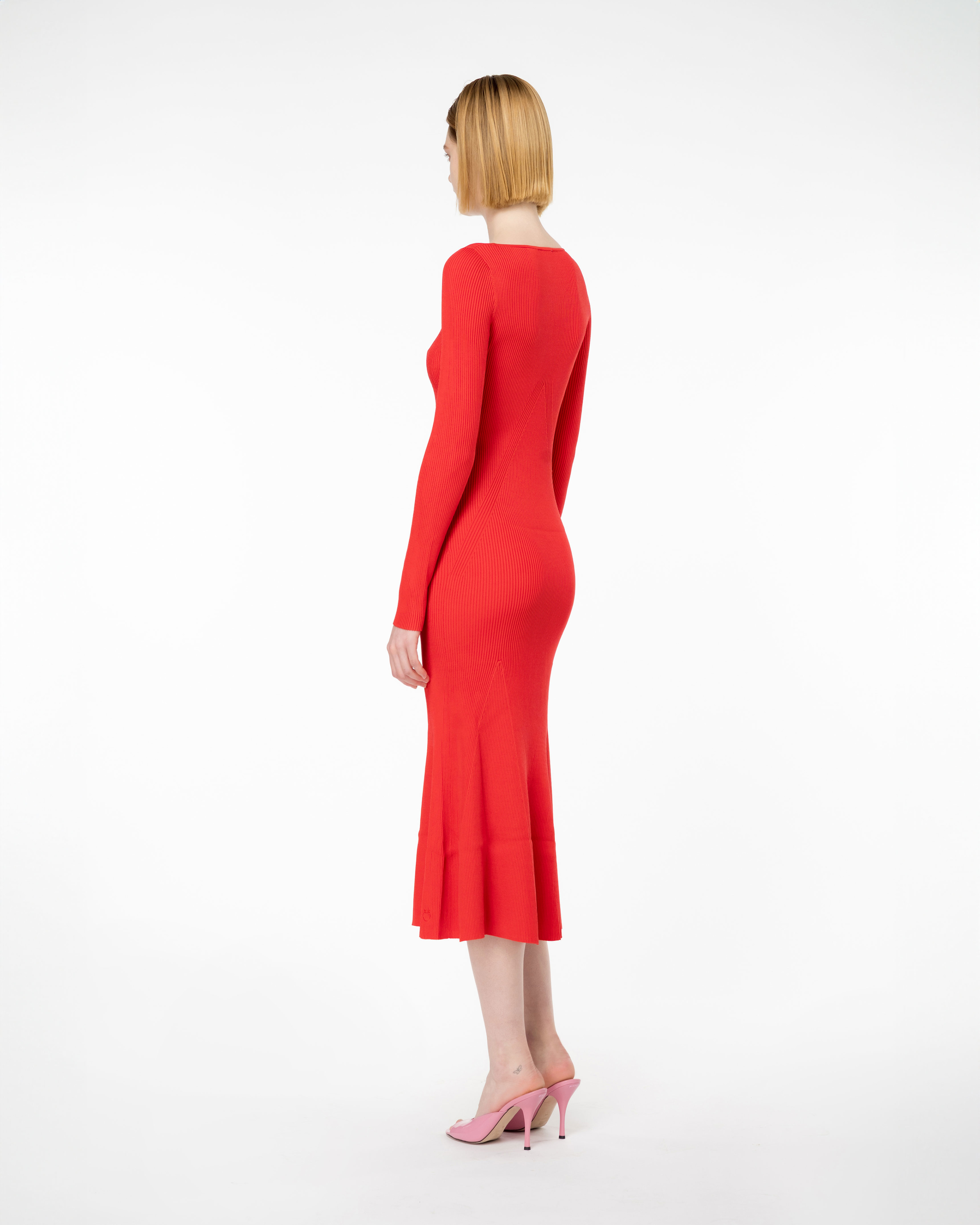 Shop Pinko Long Ribbed Knit Dress In Rouge Formule 1