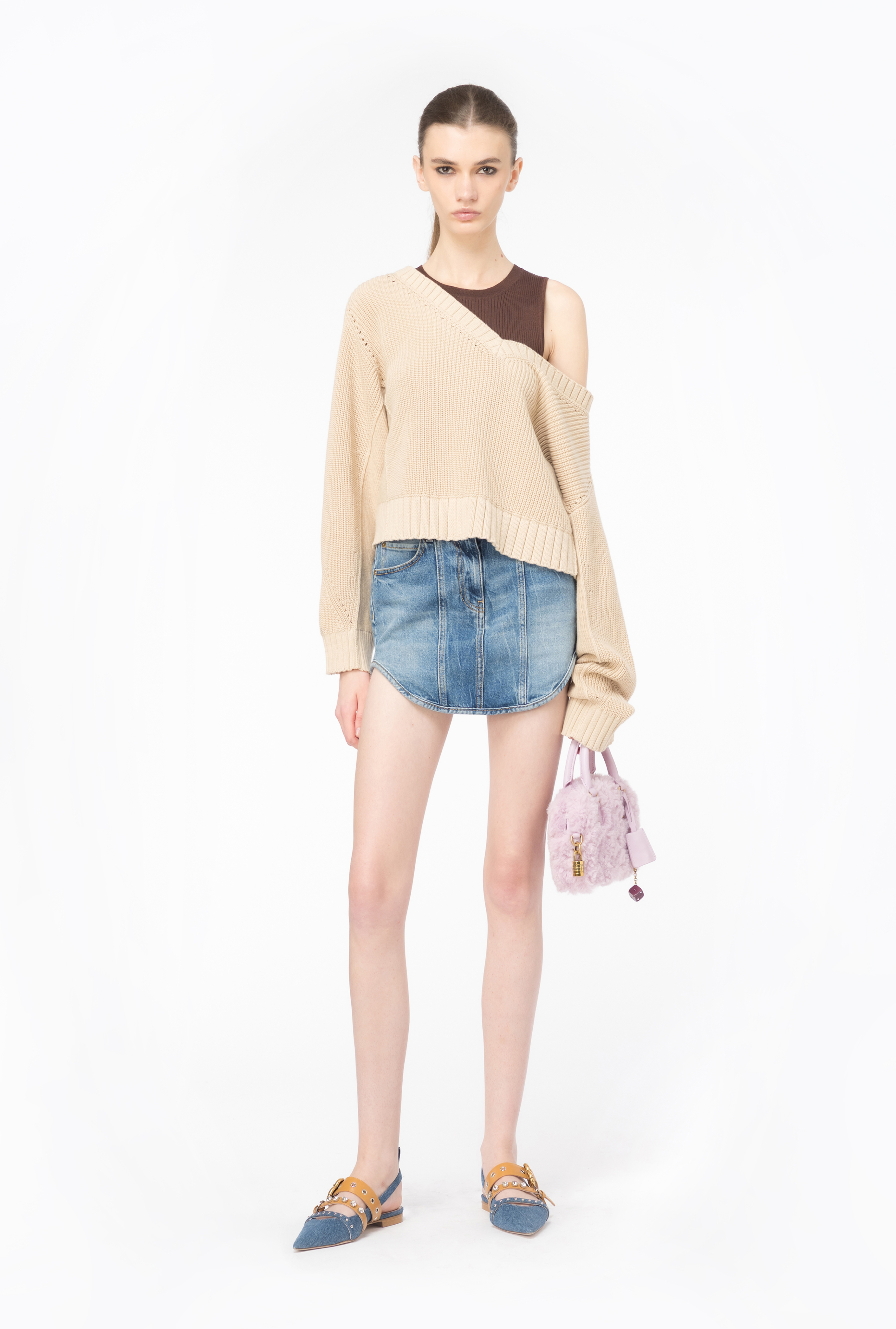 Shop Pinko Ribbed Cotton And Cashmere Pullover In Beige-chamois