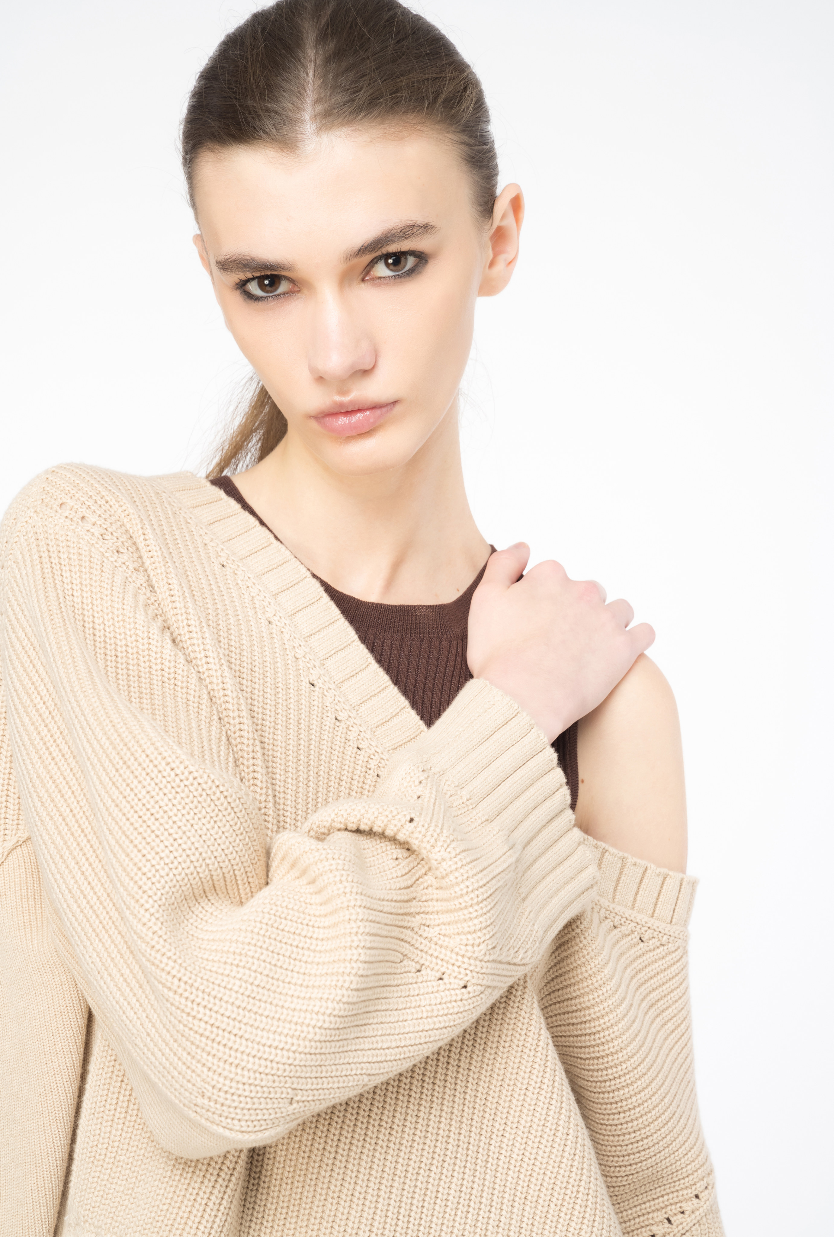 Shop Pinko Ribbed Cotton And Cashmere Pullover In Beige-chamois