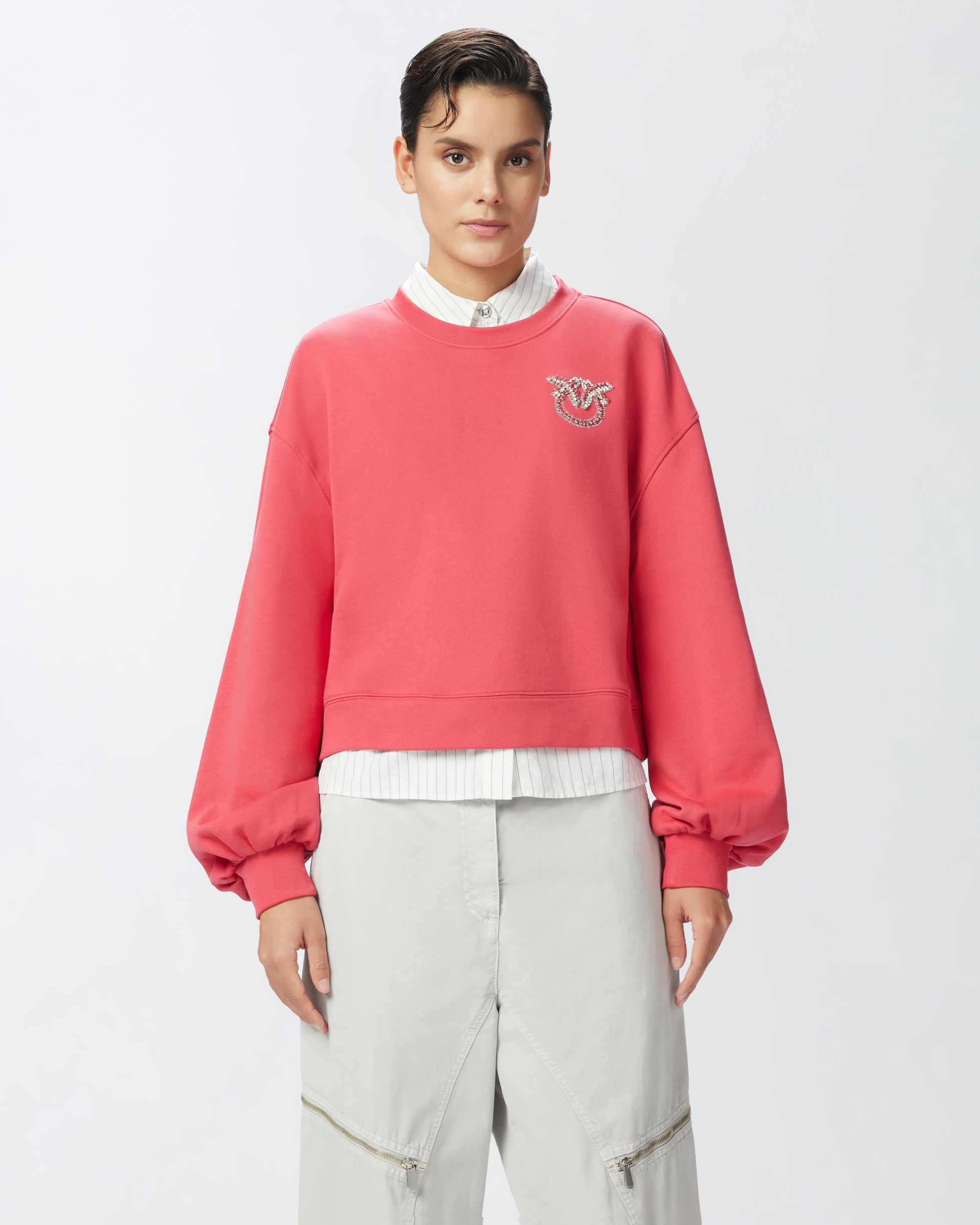 Sweatshirt with wide sleeves and bejewelled Love Birds