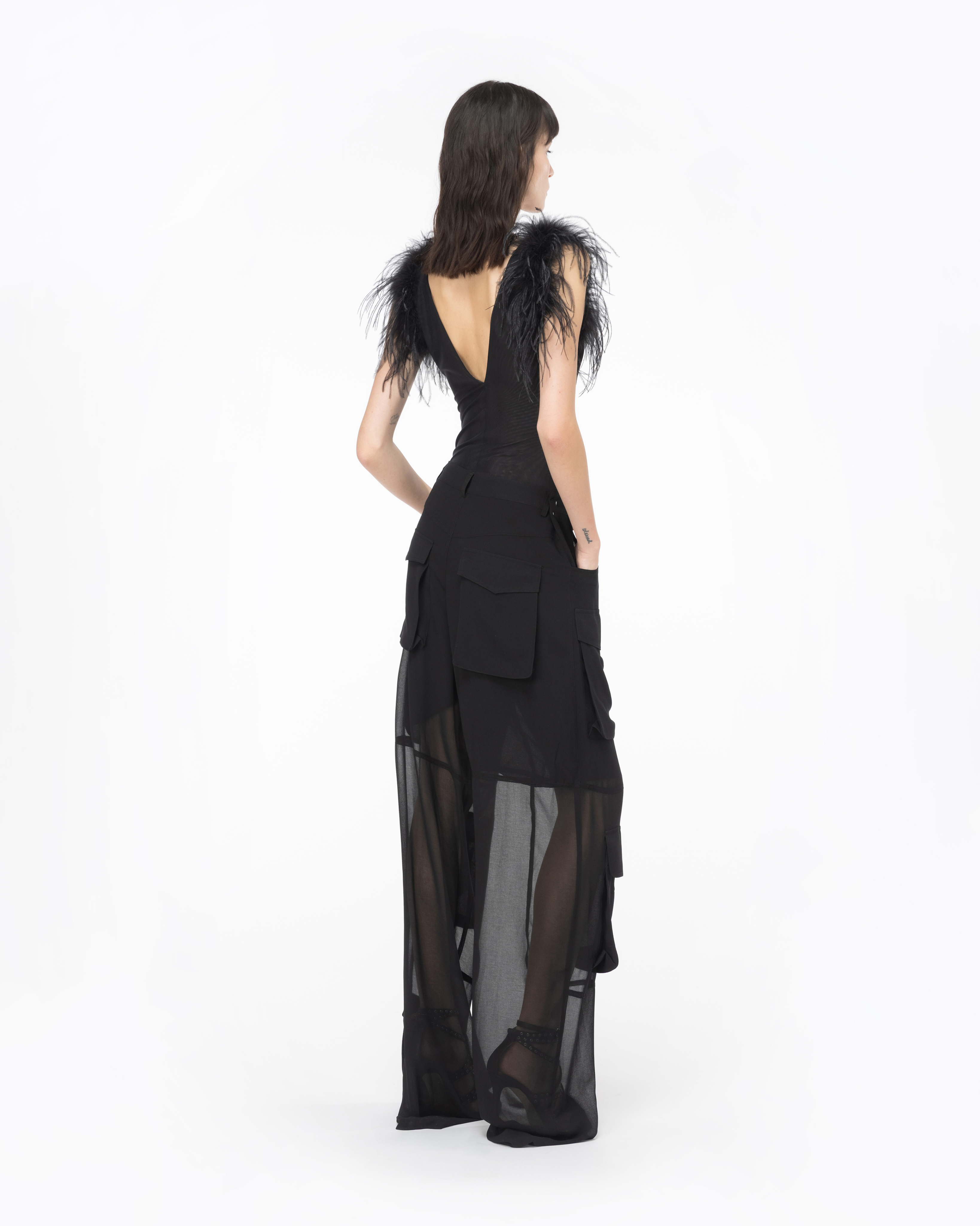 Shop Pinko Bodysuit With Feathers In Limo Black