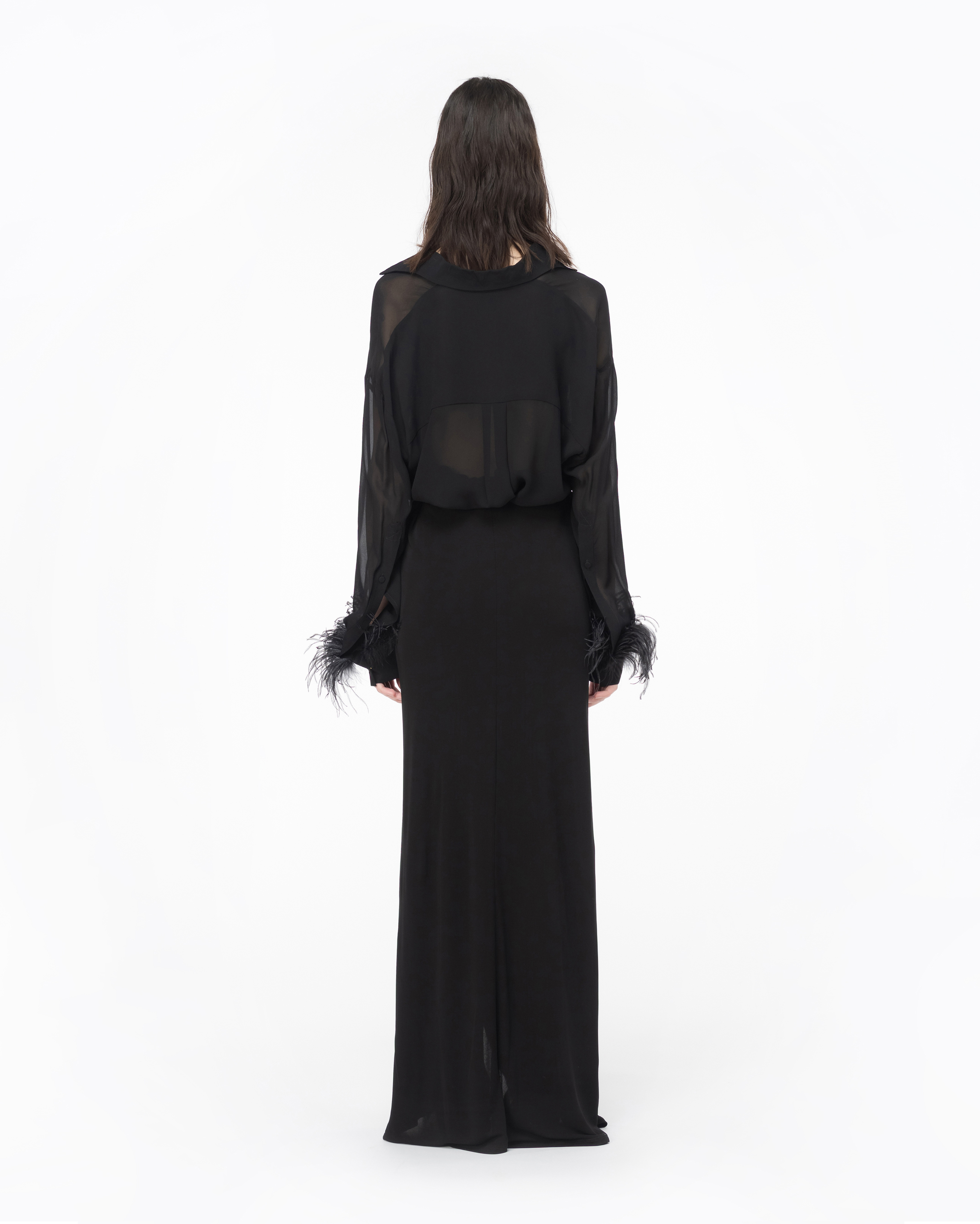 Shop Pinko Long Shirt With Feathers In Noir Limousine