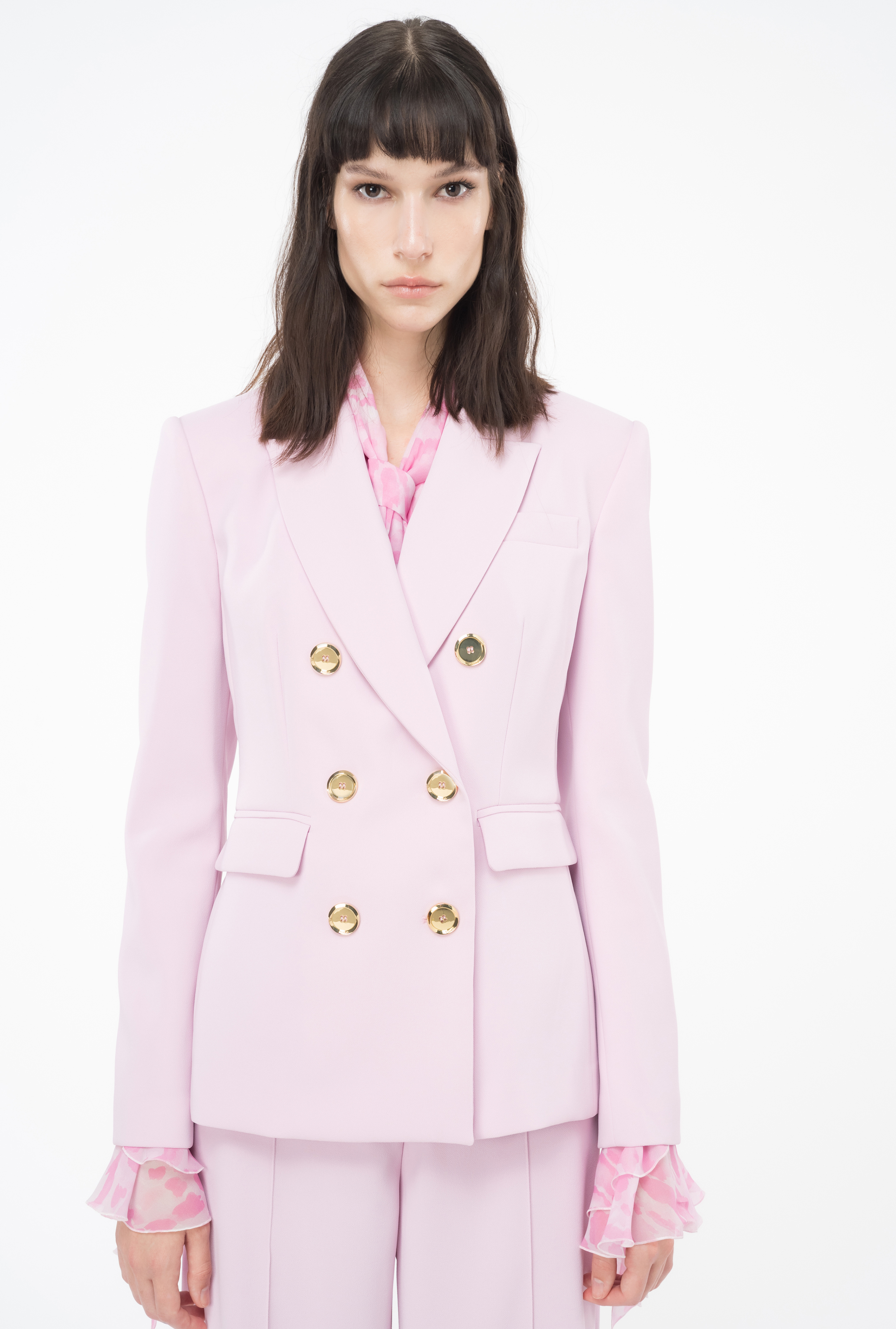 Shop Pinko Double-breasted Blazer With Metal Buttons In Orchidée Fumée