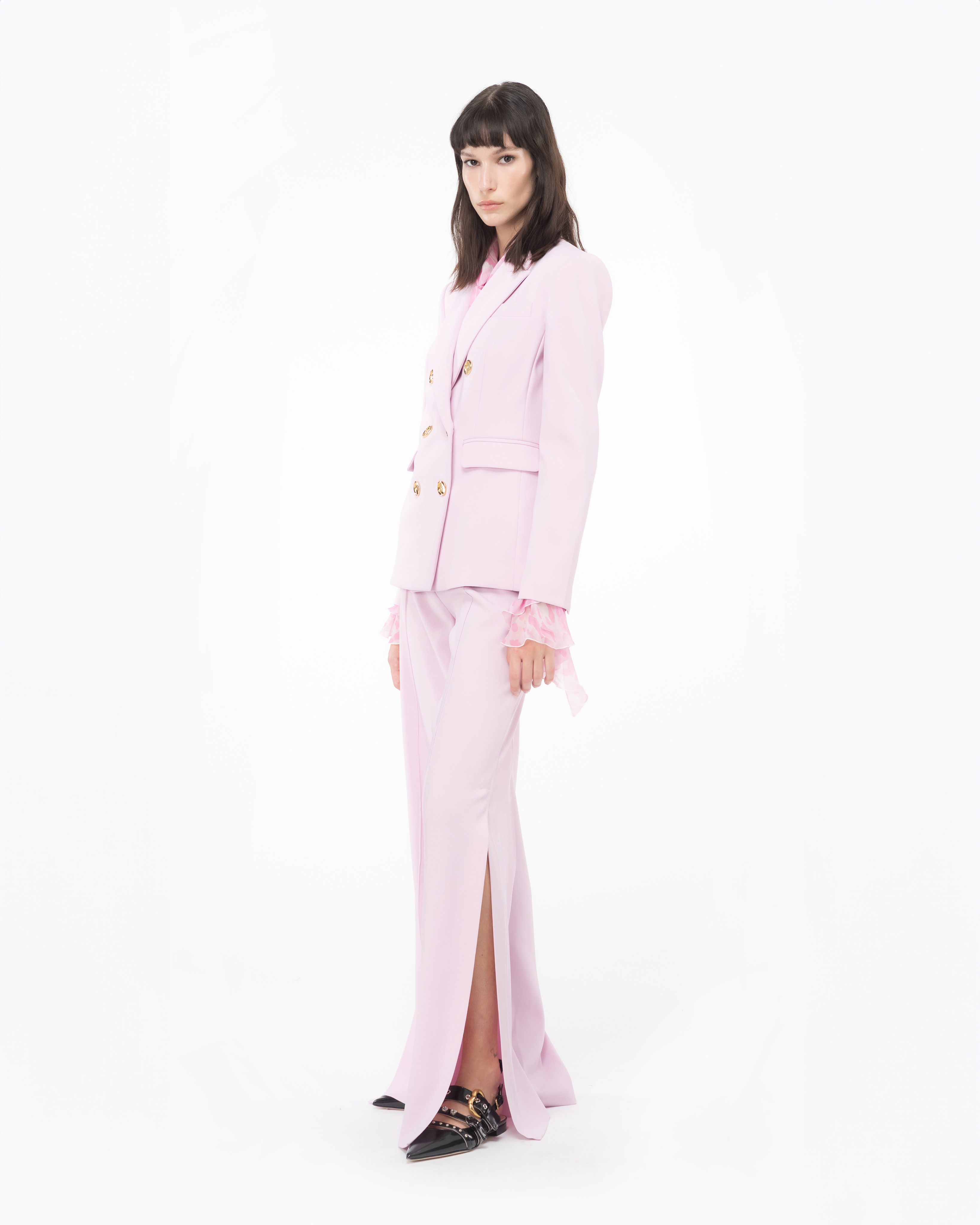 Shop Pinko Double-breasted Blazer With Metal Buttons In Orchidée Fumée