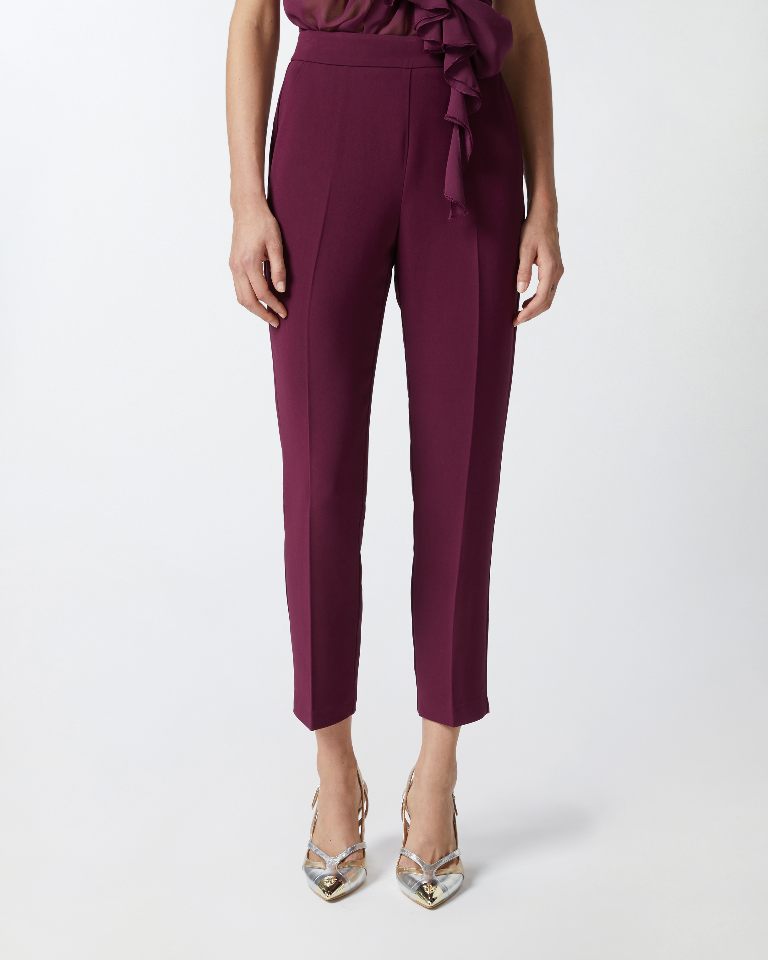 Pinko Elegant Technical Fabric Trousers In Grape Wine