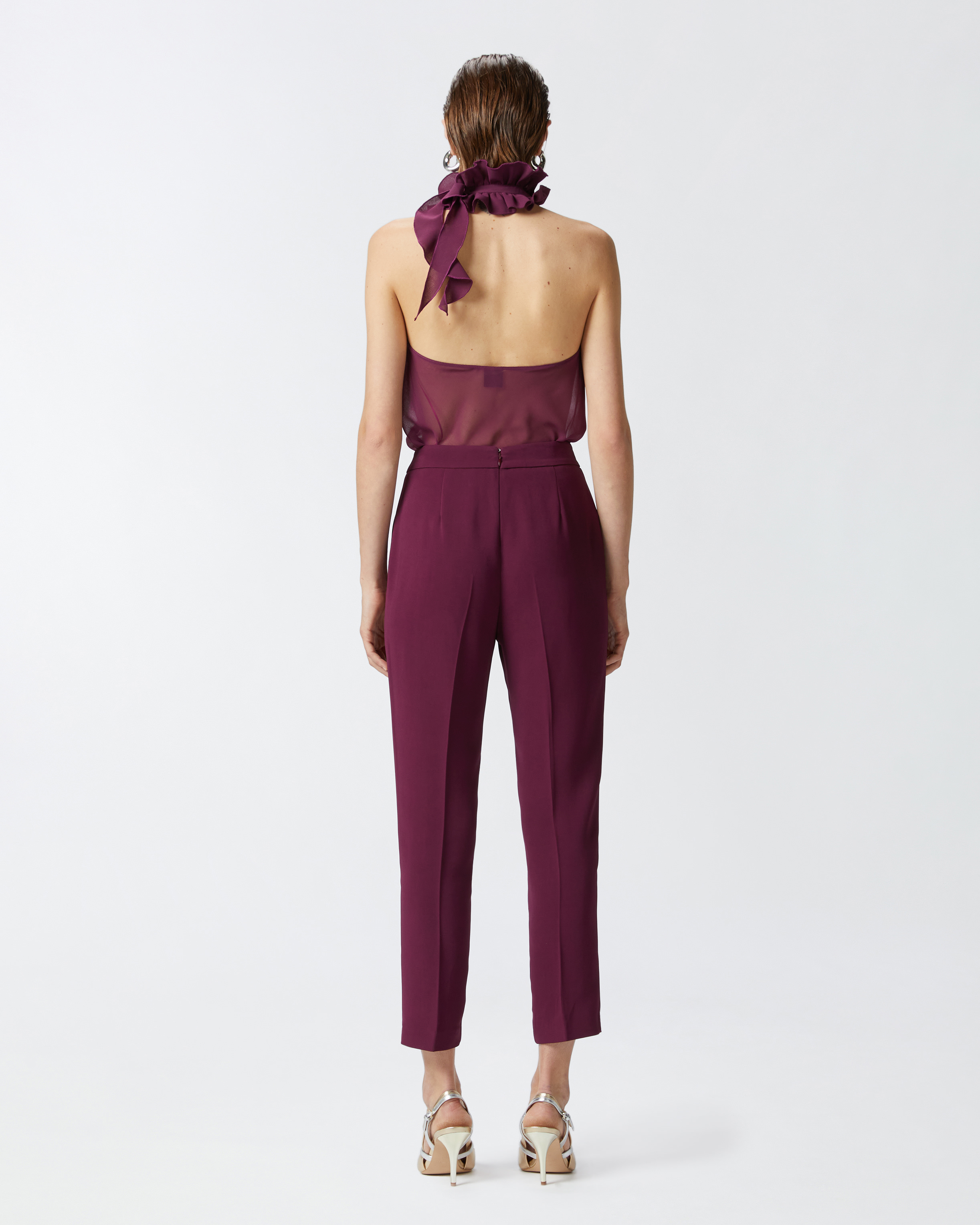Pinko Elegant Technical Fabric Trousers In Grape Wine