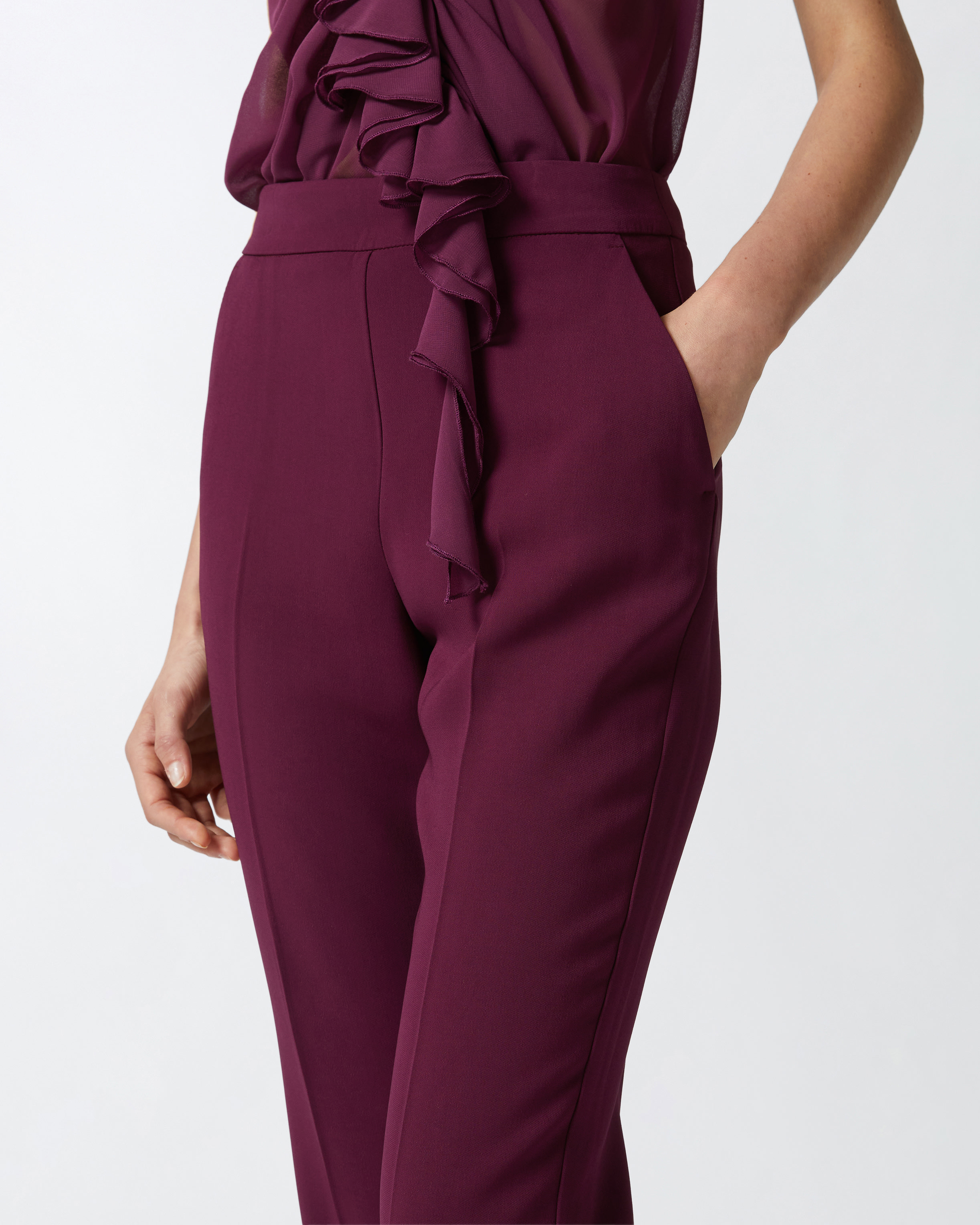 Pinko Elegant Technical Fabric Trousers In Grape Wine