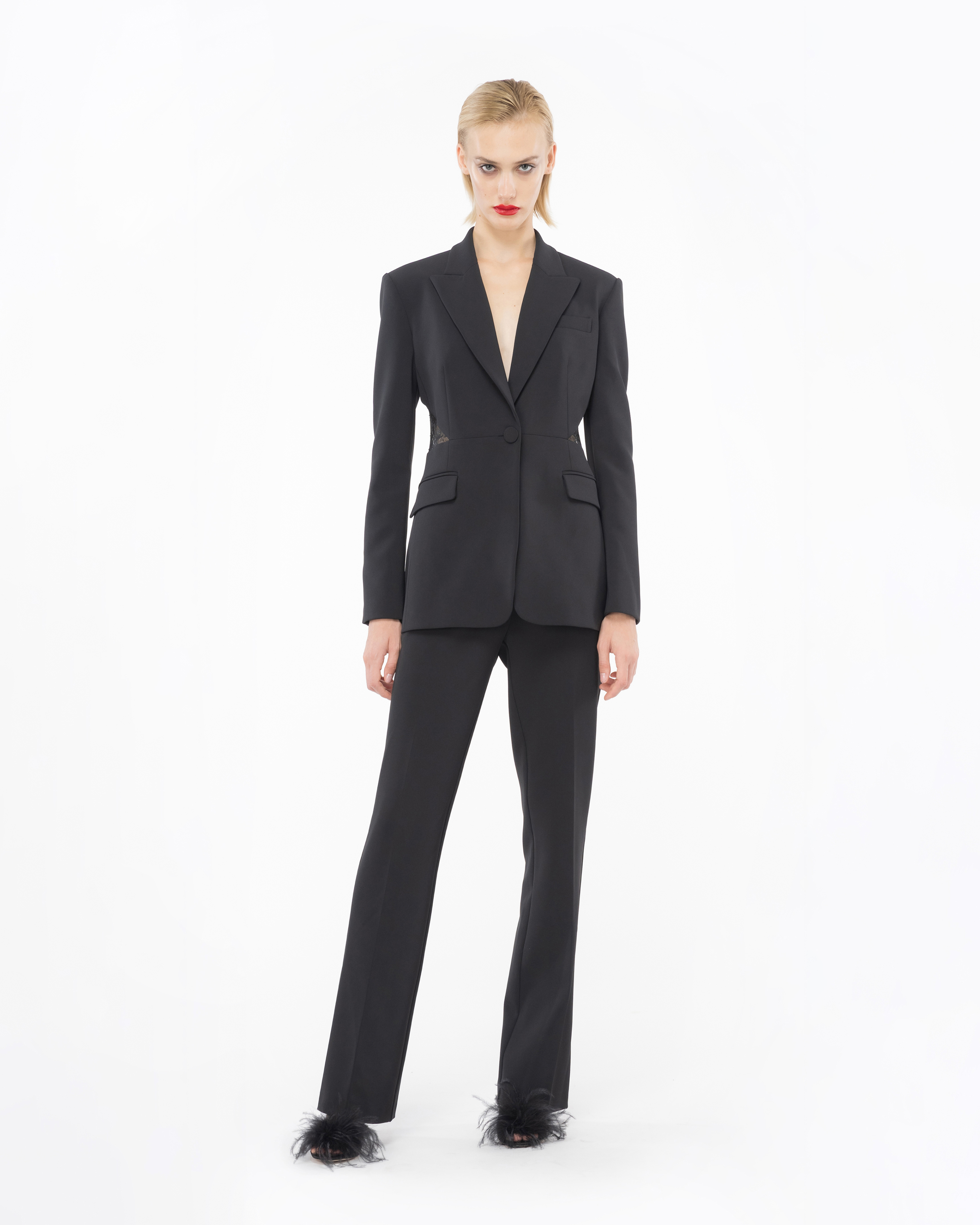 Shop Pinko Technical Crepe Trousers In Noir Limousine