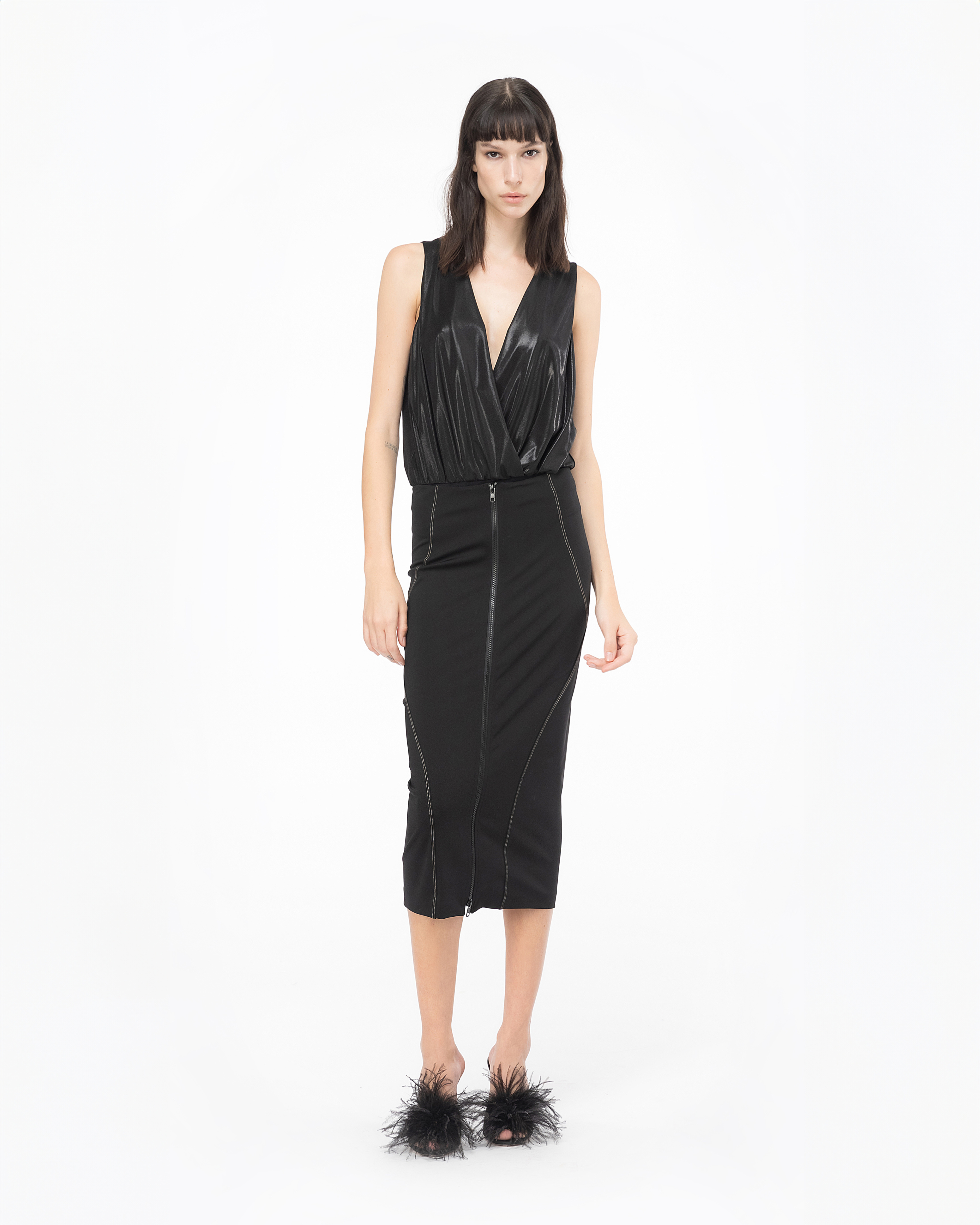 Shop Pinko Laminated Jersey Bodysuit In Noir Limousine