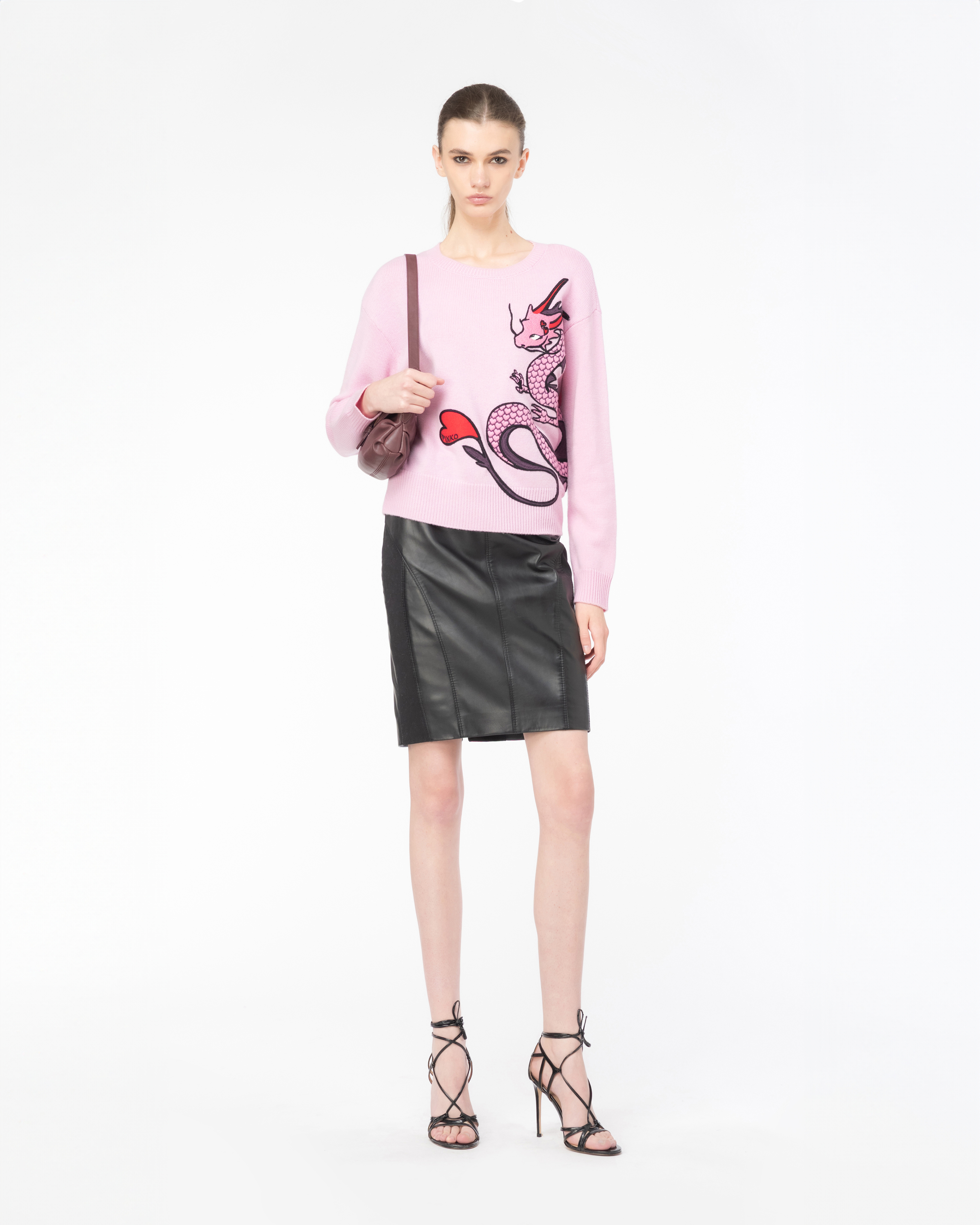 Shop Pinko Sweater With Dragon Embroidery In Pink Sweet Lilac