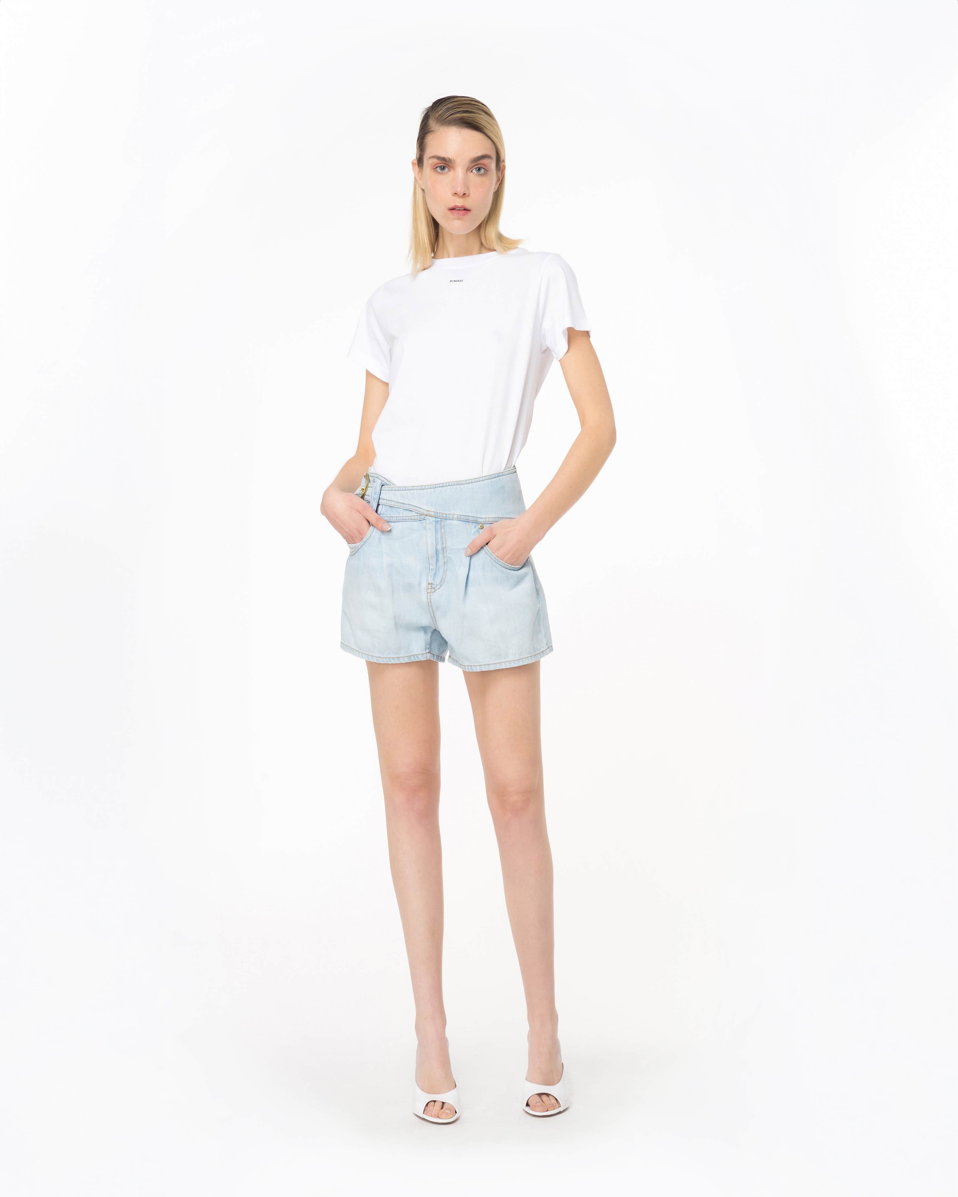 Shop Pinko Lightweight Denim Shorts In Délavage Clair