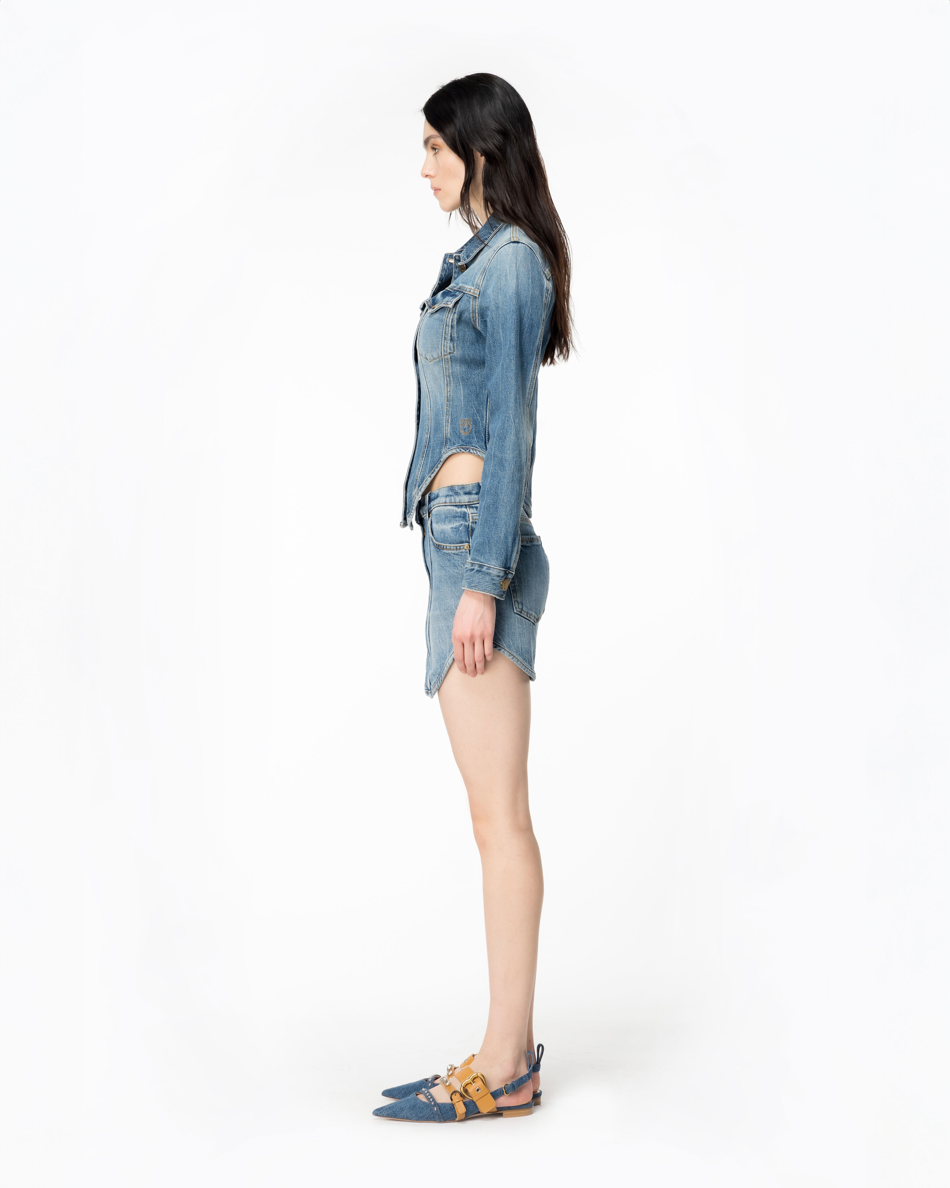 Shop Pinko Denim Bustier Jacket In Dark Vintage Wash