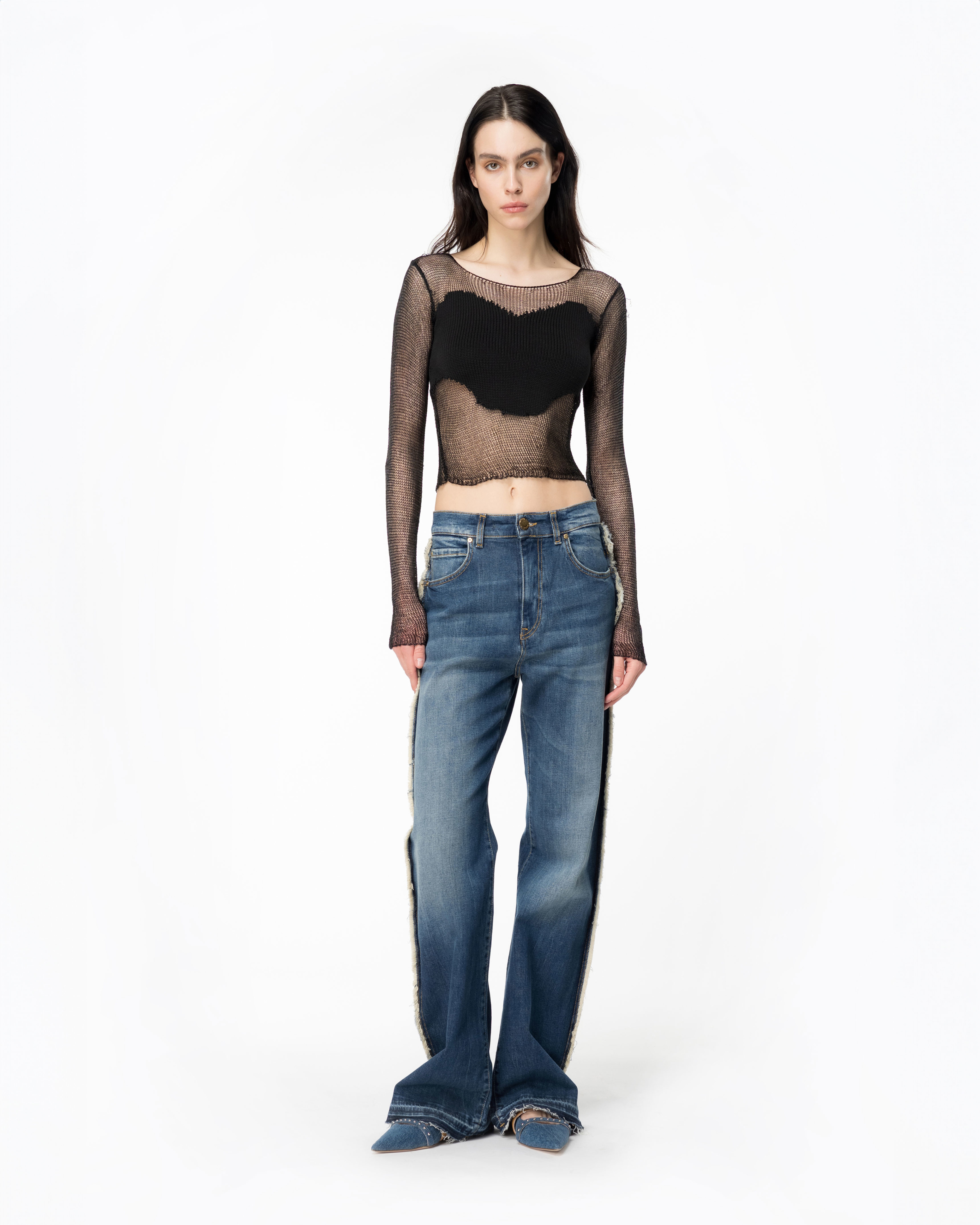 Shop Pinko Jean Wide Leg À Découpes In Medium Dark Vintage Wash