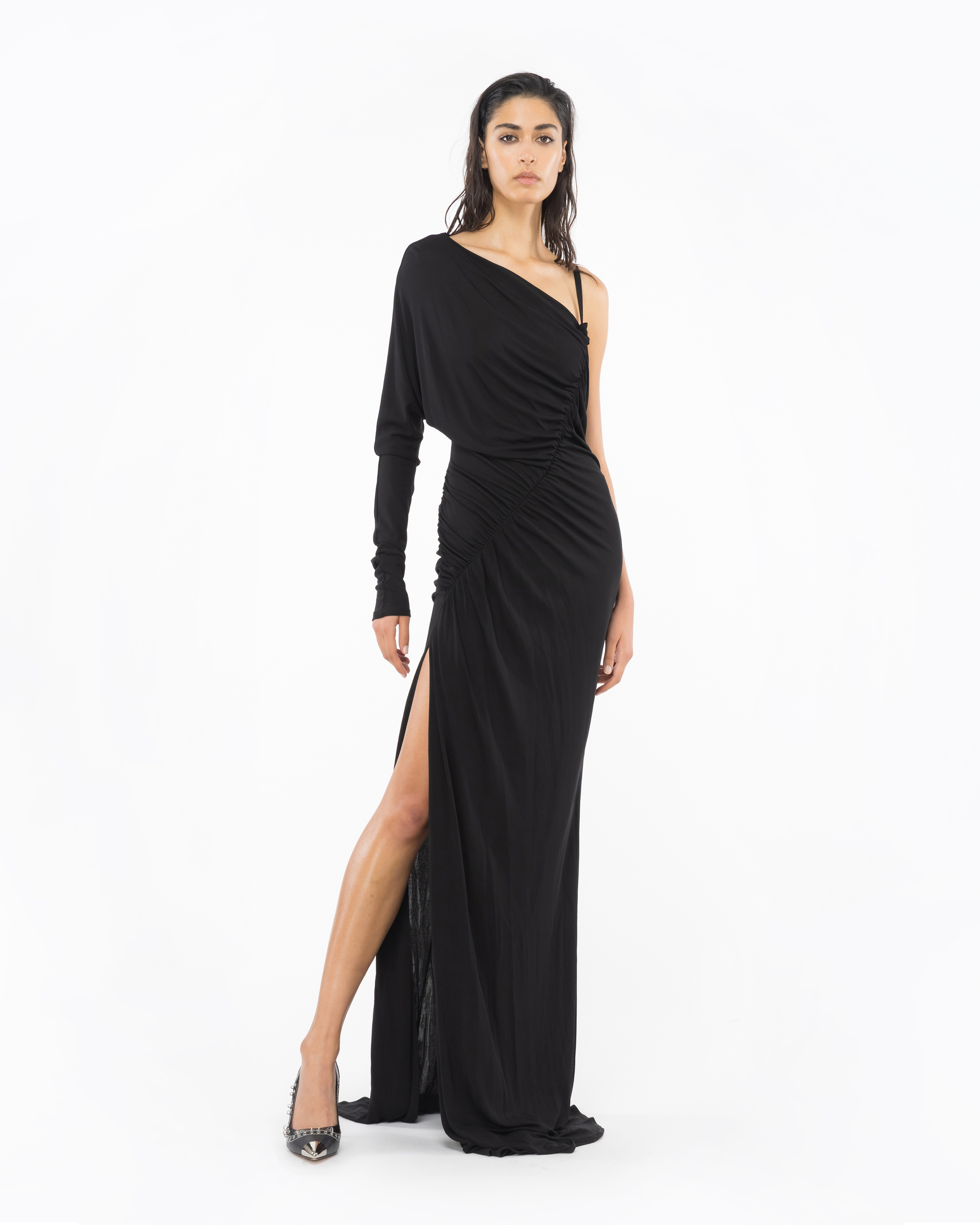 Shop Pinko Crepe Interlock Mermaid Dress In Limo Black