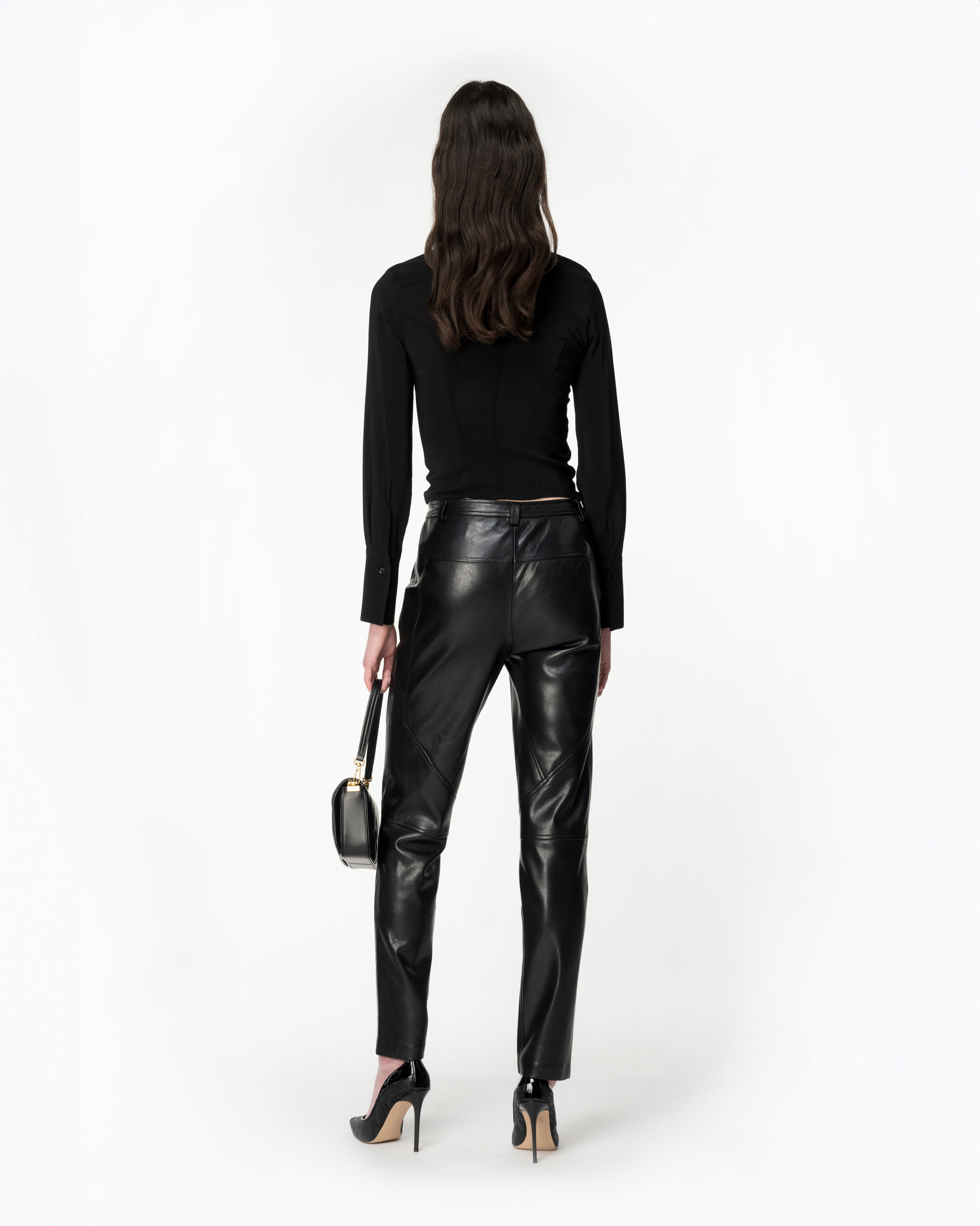 Crinkled leather-effect trousers