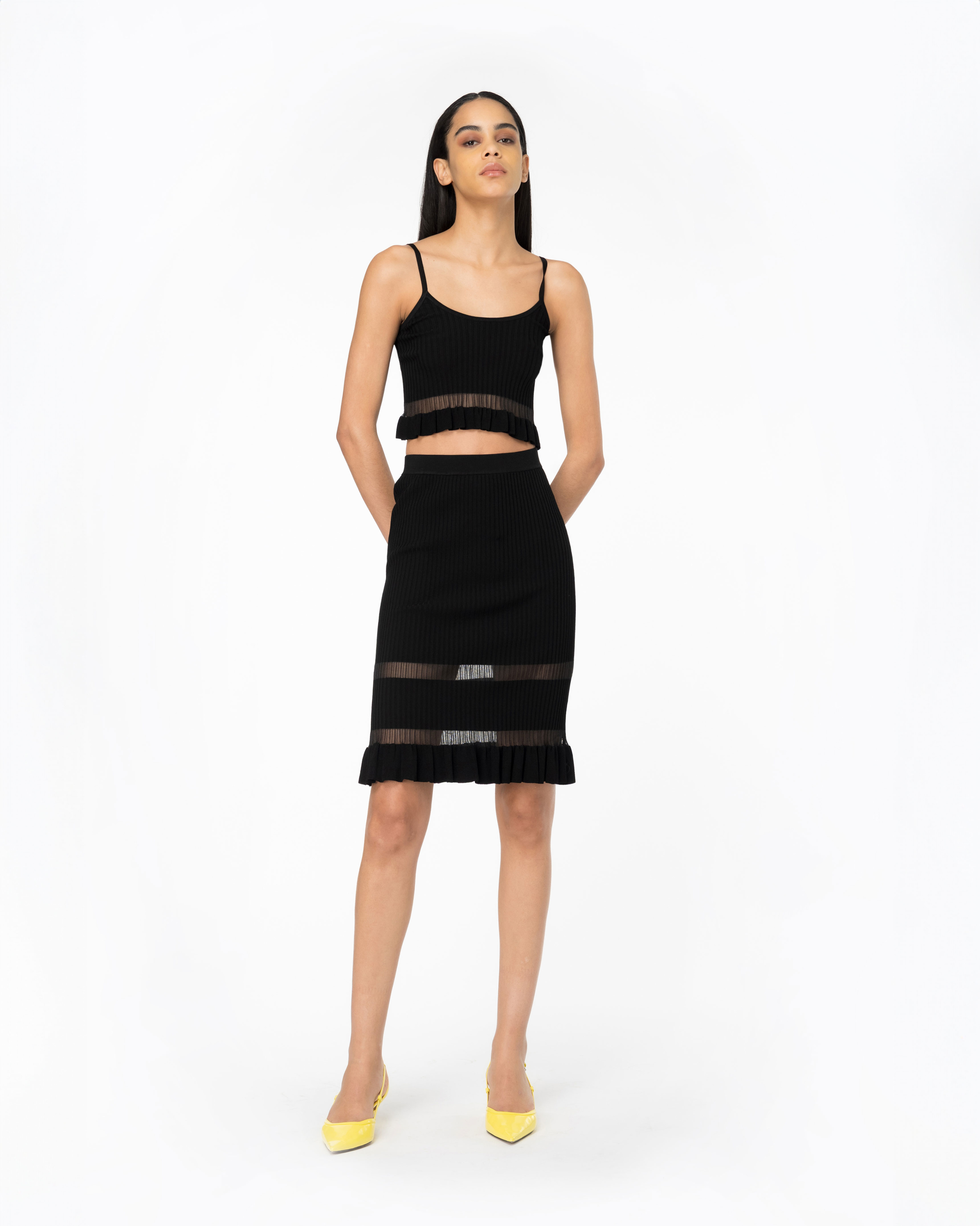 Shop Pinko Ribbed Midi Skirt In Limo Black