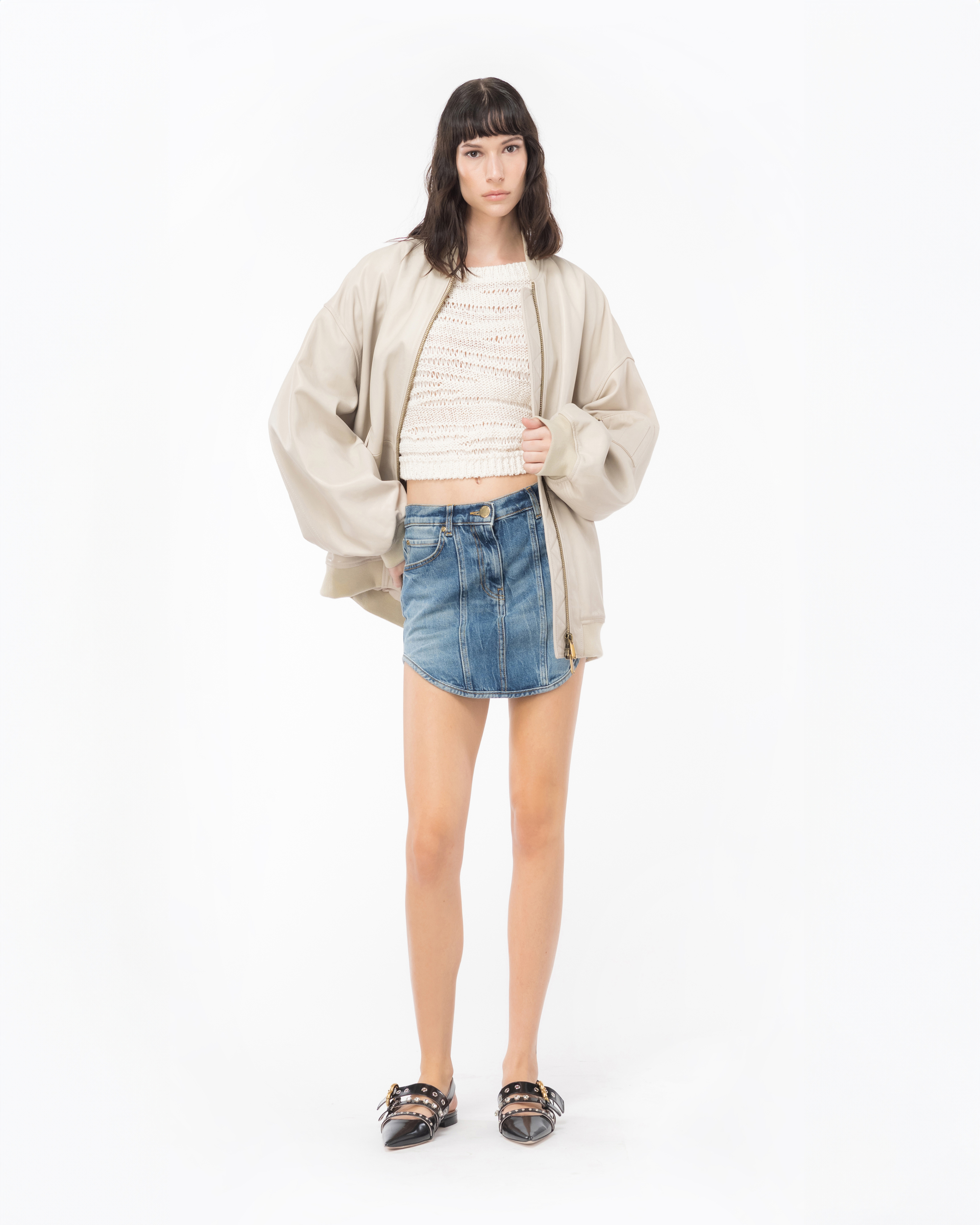 Shop Pinko Nappa Leather Bomber Jacket In Beige-oatmeal