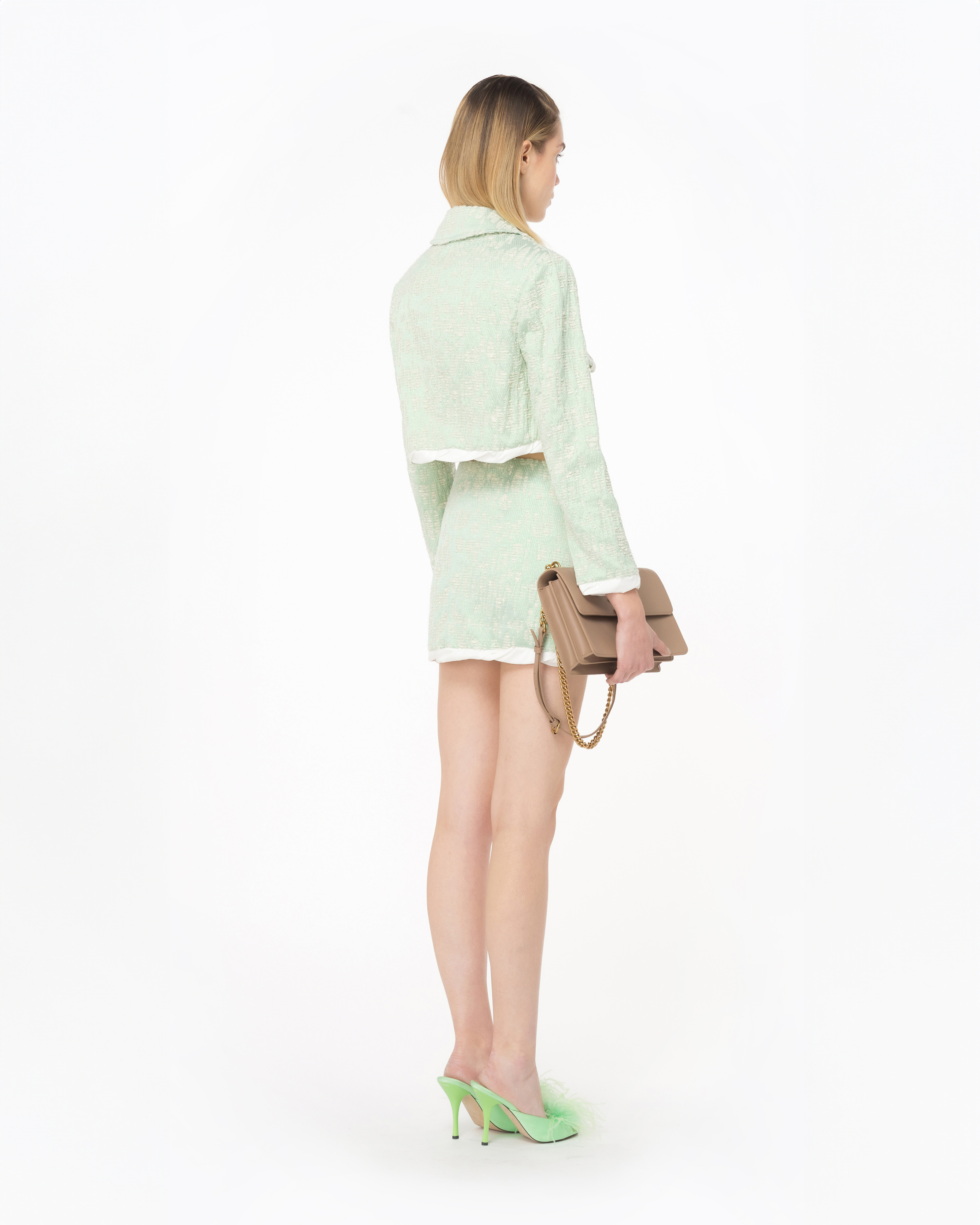 Shop Pinko Veste Courte En Natté Lurex In Green/white